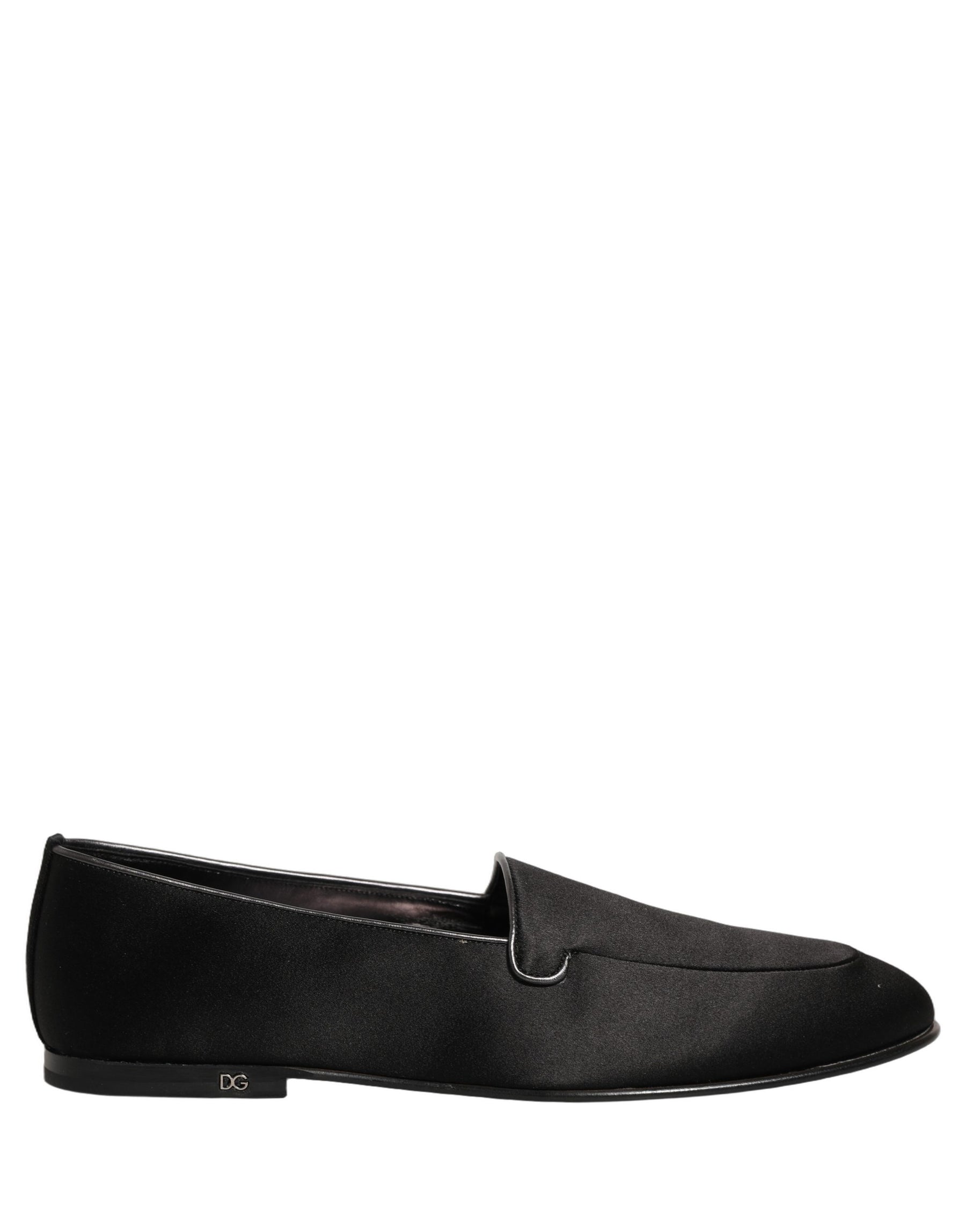 Dolce & Gabbana Black Satin Logo Slip On Flats Loafers Shoes | Regal Royce