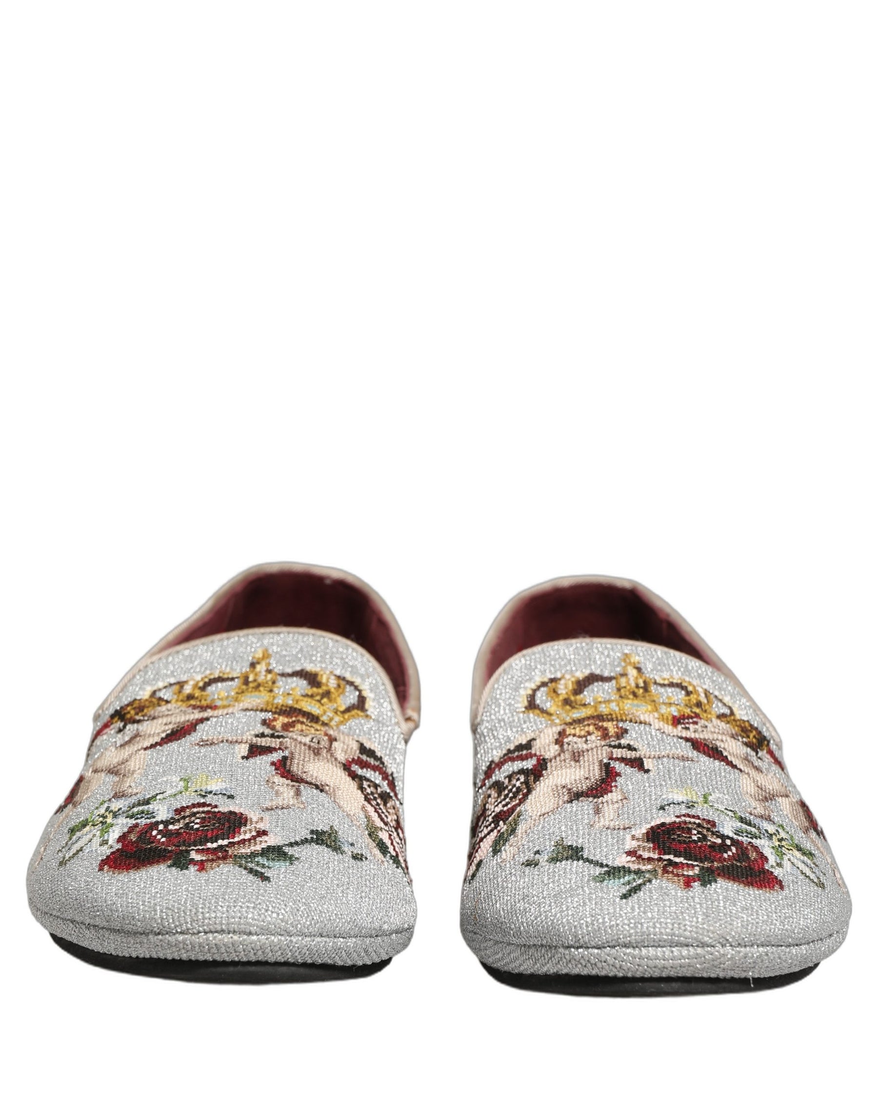 Dolce & Gabbana Gray Crown Rose Angel Embroidery Loafer Shoes | Regal Royce