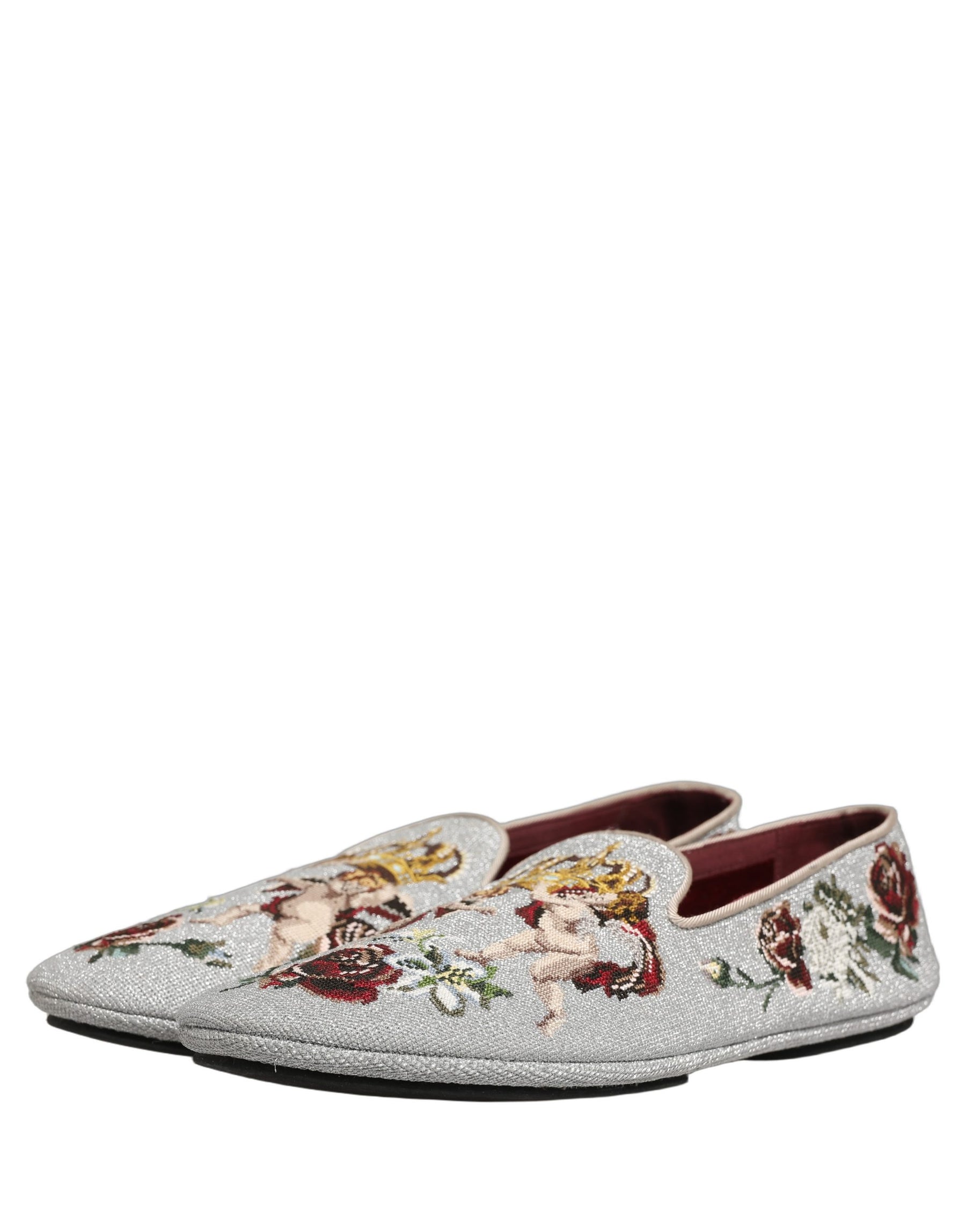 Dolce & Gabbana Gray Crown Rose Angel Embroidery Loafer Shoes | Regal Royce