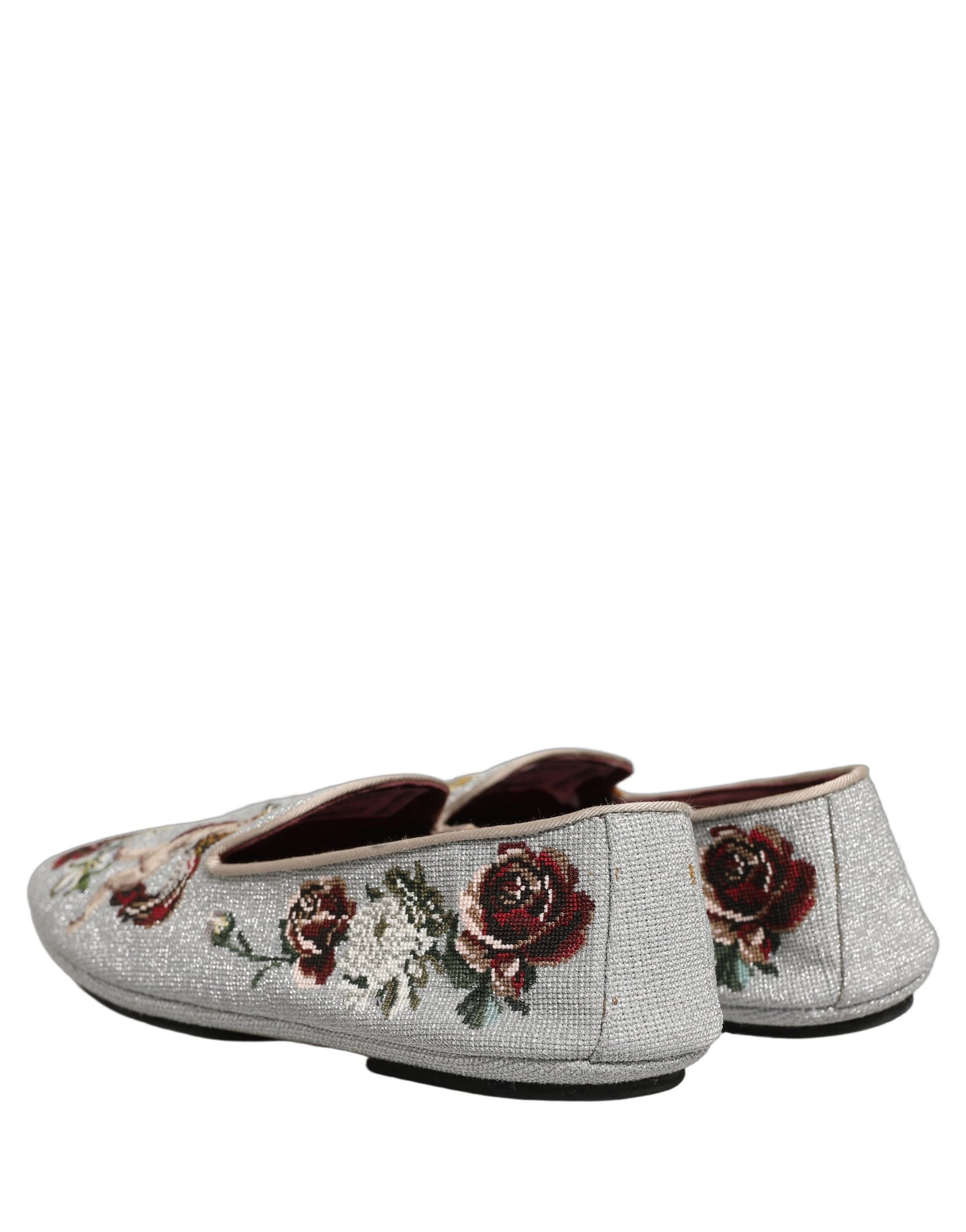 Dolce & Gabbana Gray Crown Rose Angel Embroidery Loafer Shoes | Regal Royce