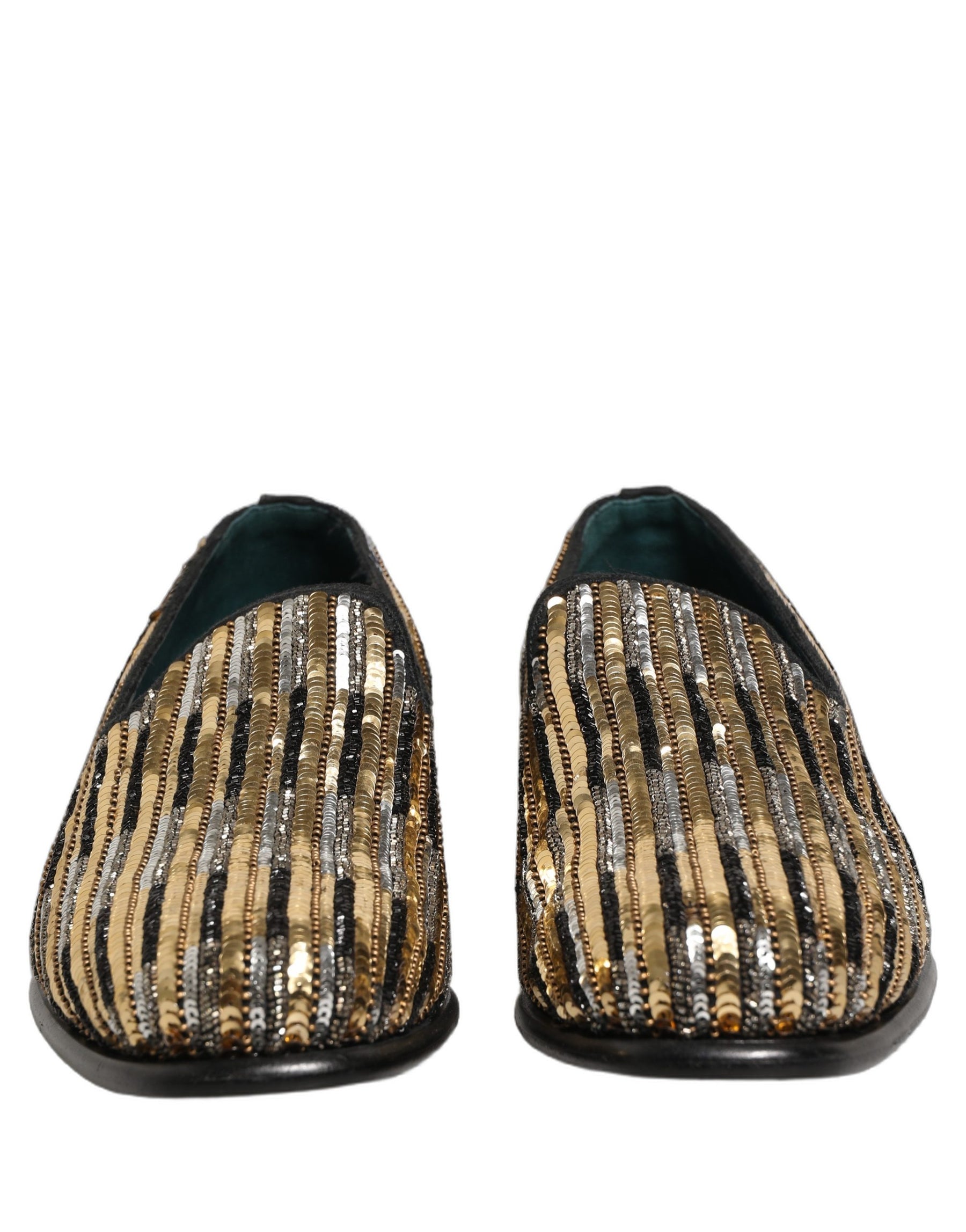 Dolce & Gabbana Gold Striped Sequin Embellished Loafer Shoes | Regal Royce