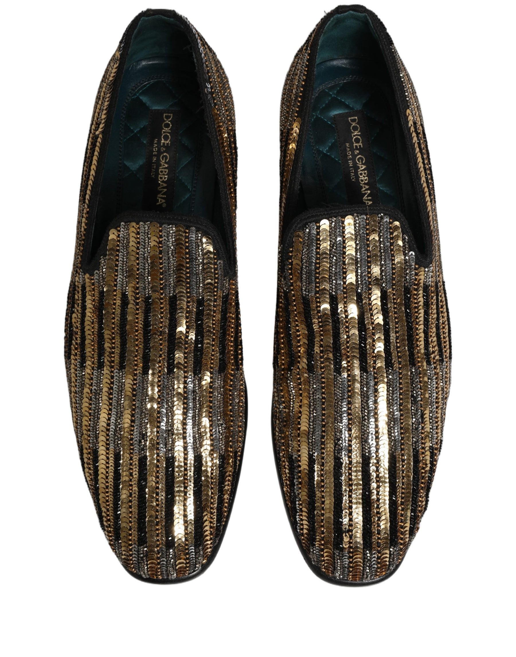Dolce & Gabbana Gold Striped Sequin Embellished Loafer Shoes | Regal Royce