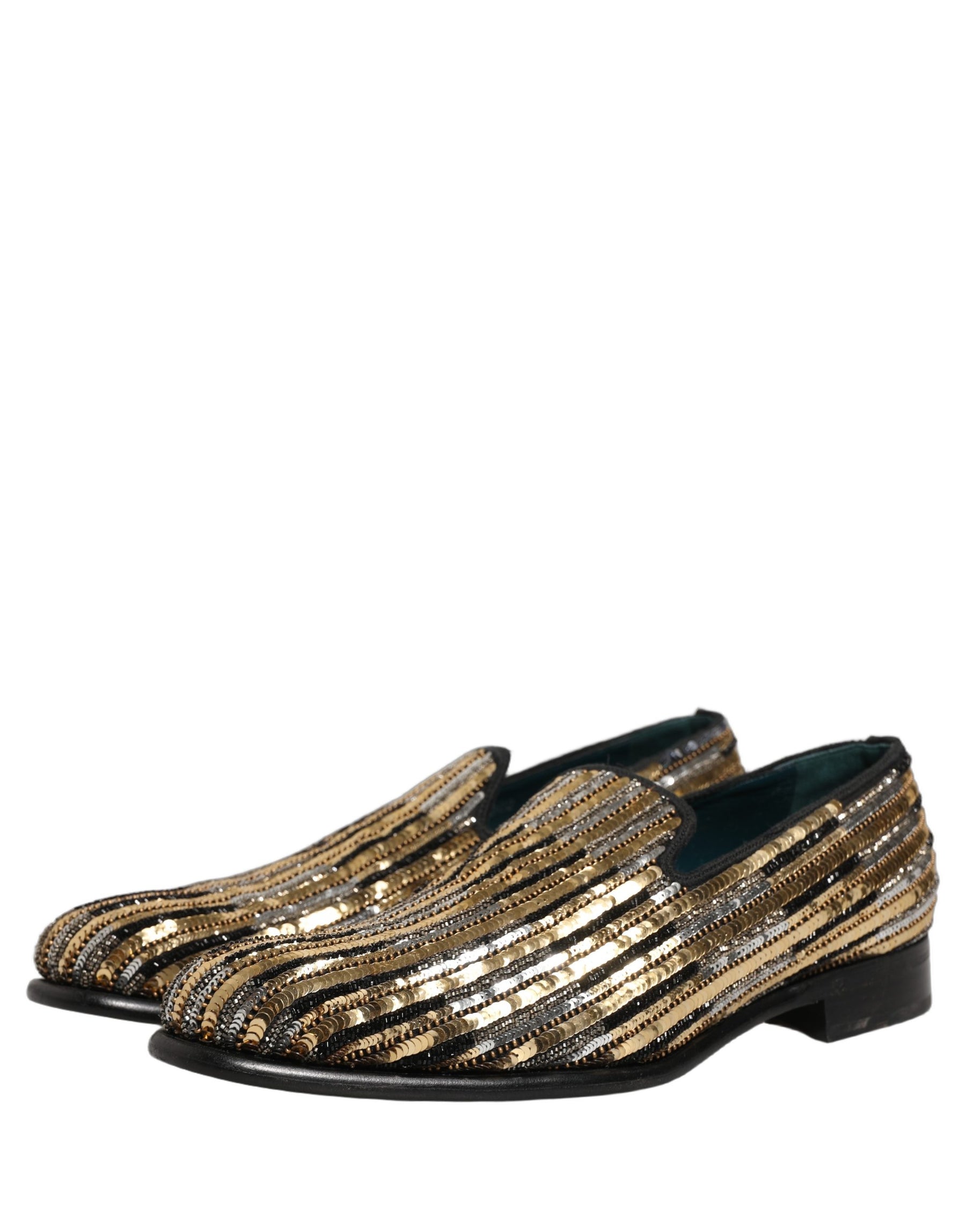 Dolce & Gabbana Gold Striped Sequin Embellished Loafer Shoes | Regal Royce