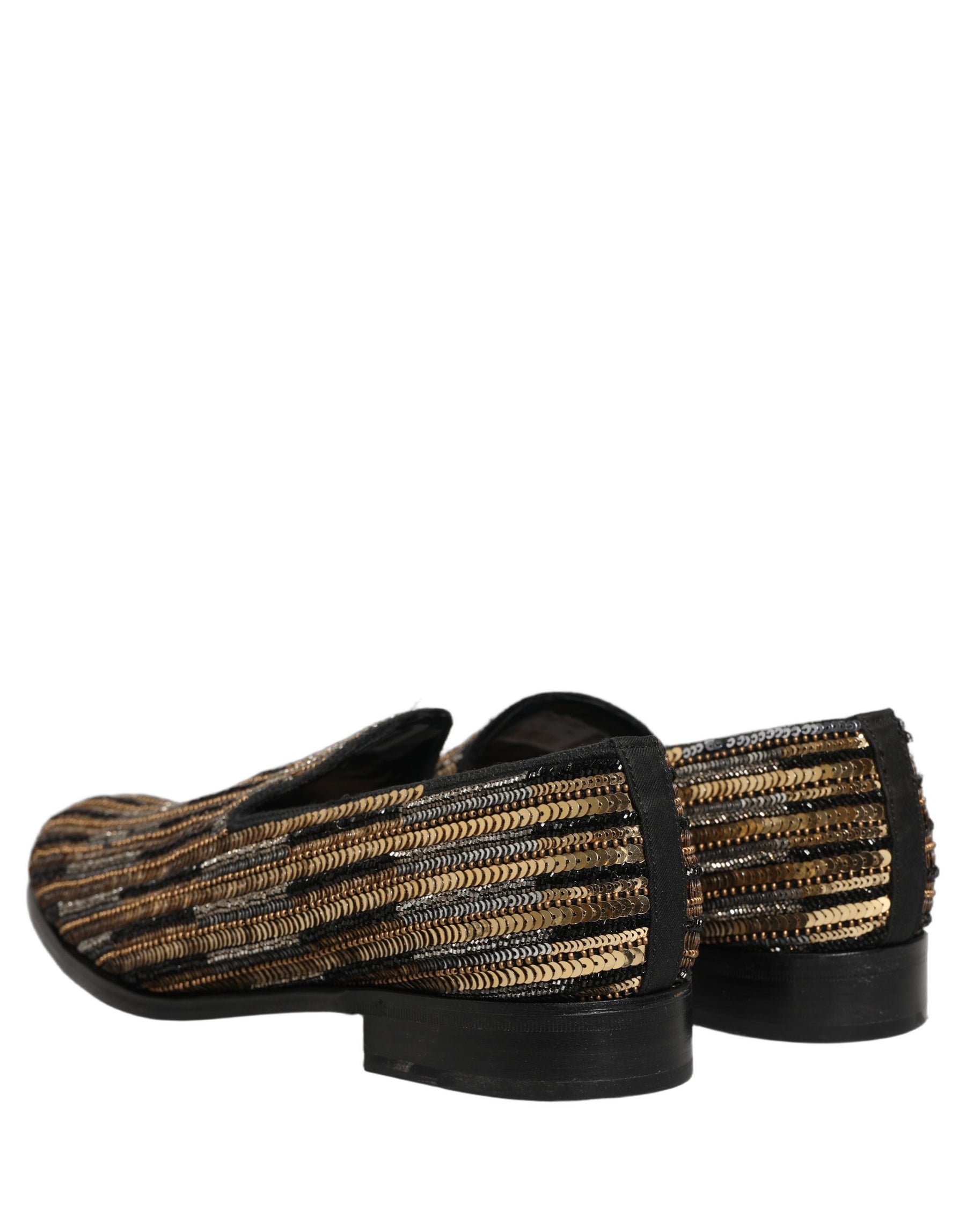 Dolce & Gabbana Gold Striped Sequin Embellished Loafer Shoes | Regal Royce
