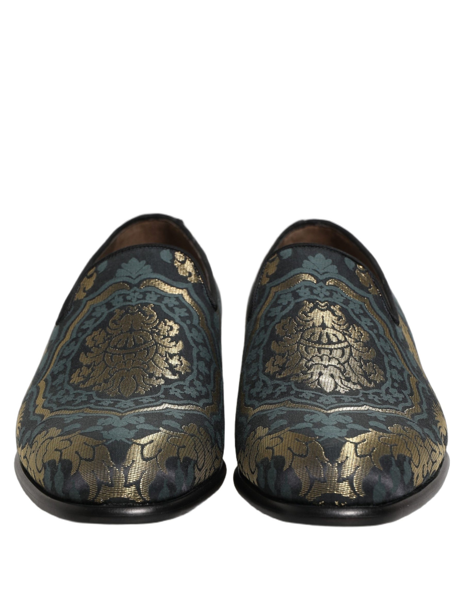Dolce & Gabbana Black Floral Brocade Slip On Loafers Shoes | Regal Royce