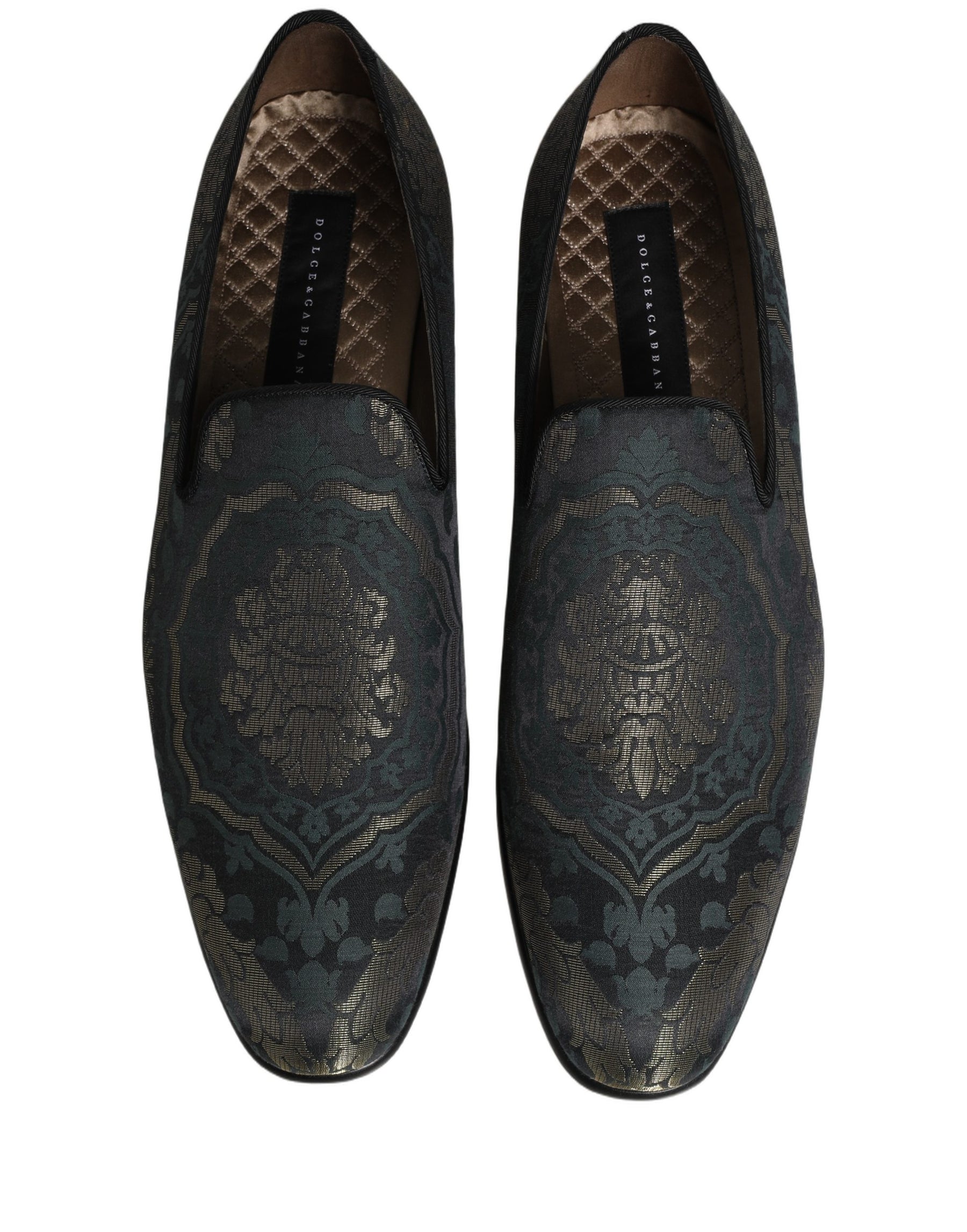 Dolce & Gabbana Black Floral Brocade Slip On Loafers Shoes | Regal Royce