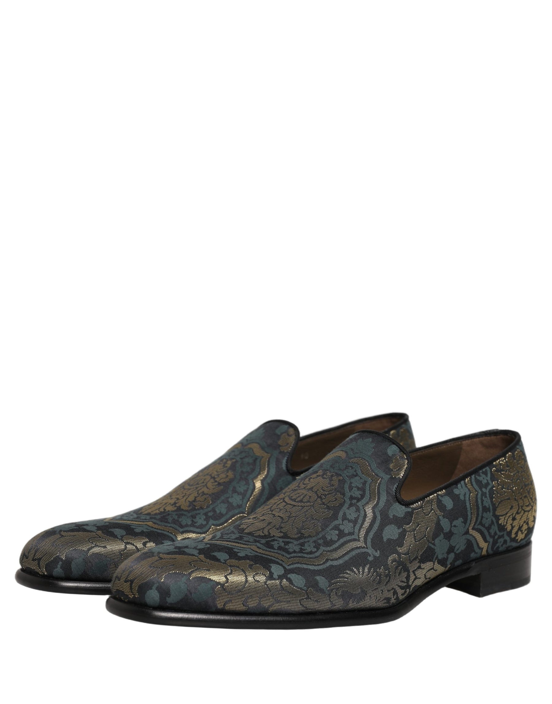 Dolce & Gabbana Black Floral Brocade Slip On Loafers Shoes | Regal Royce