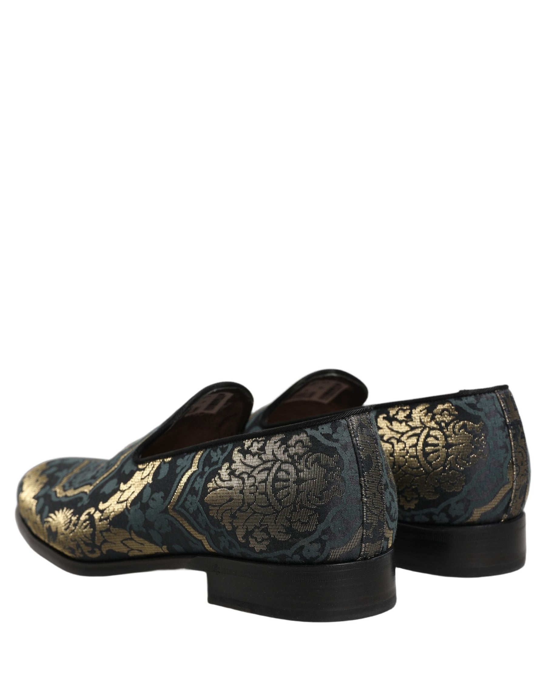 Dolce & Gabbana Black Floral Brocade Slip On Loafers Shoes | Regal Royce