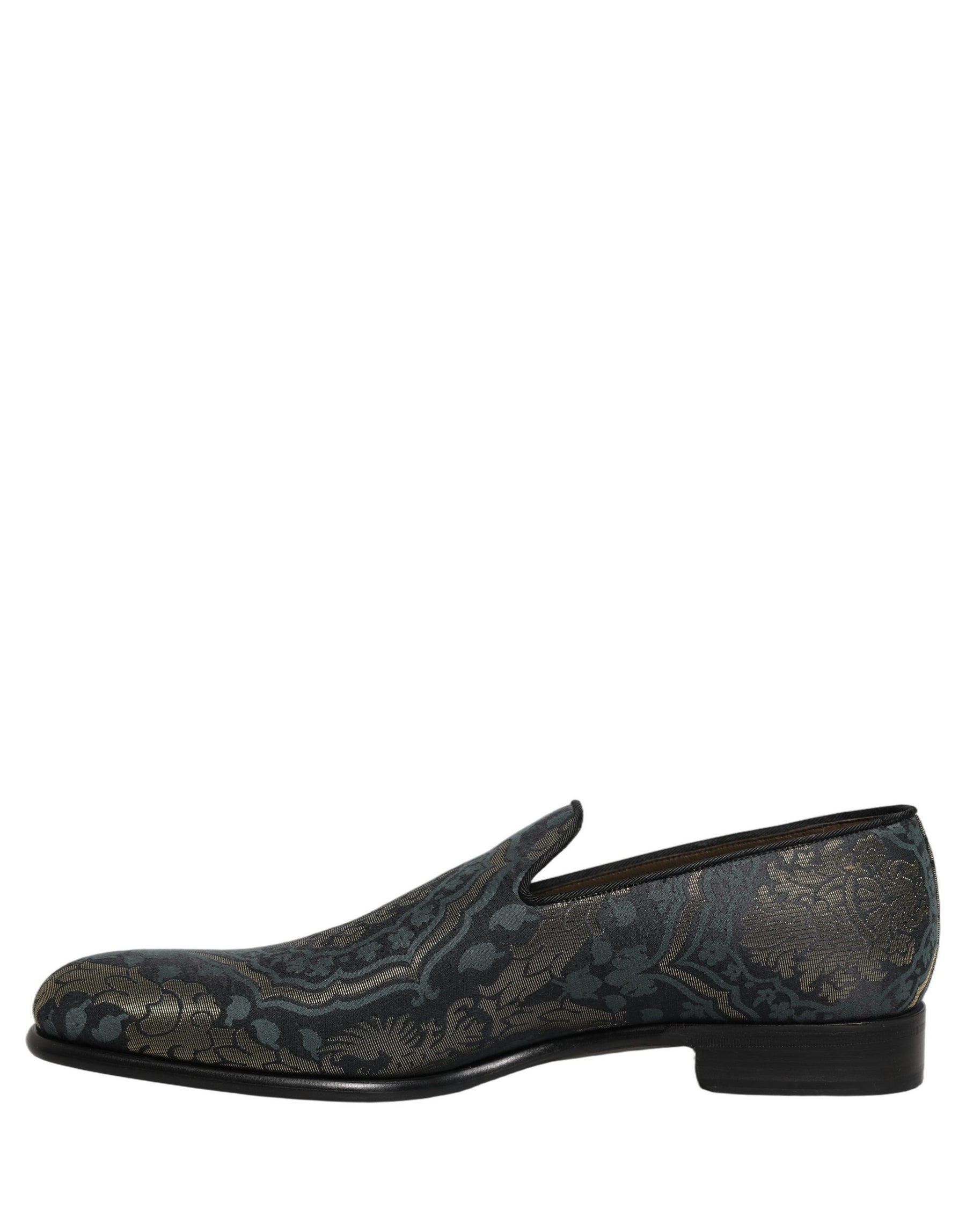 Dolce & Gabbana Black Floral Brocade Slip On Loafers Shoes | Regal Royce