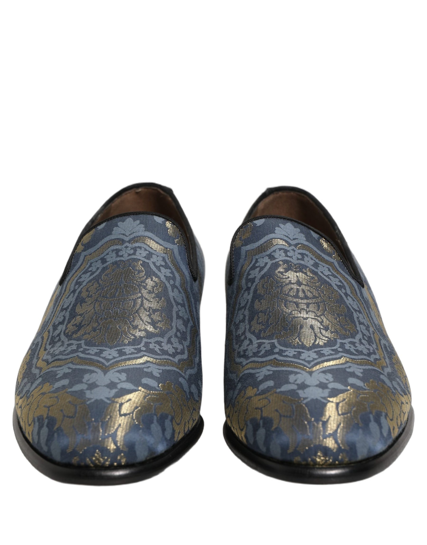 Dolce & Gabbana Blue Floral Brocade Slip On Loafers Shoes | Regal Royce