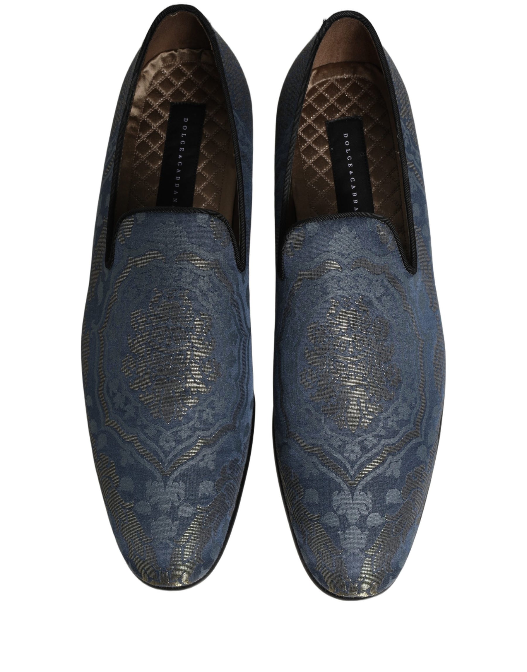 Dolce & Gabbana Blue Floral Brocade Slip On Loafers Shoes | Regal Royce