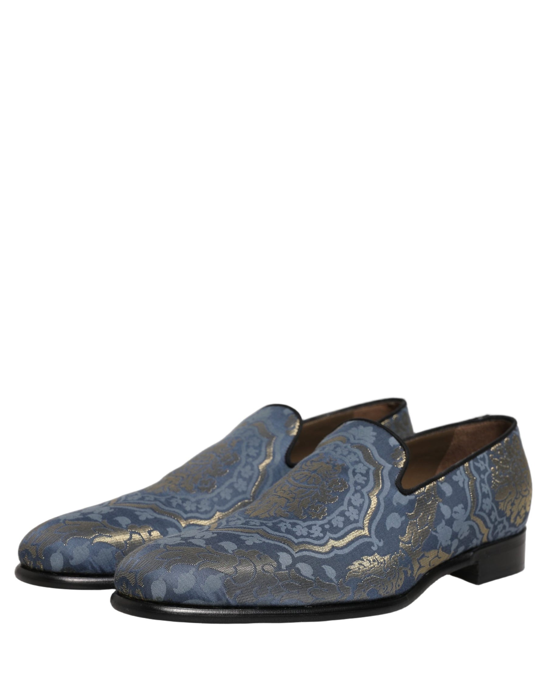 Dolce & Gabbana Blue Floral Brocade Slip On Loafers Shoes | Regal Royce