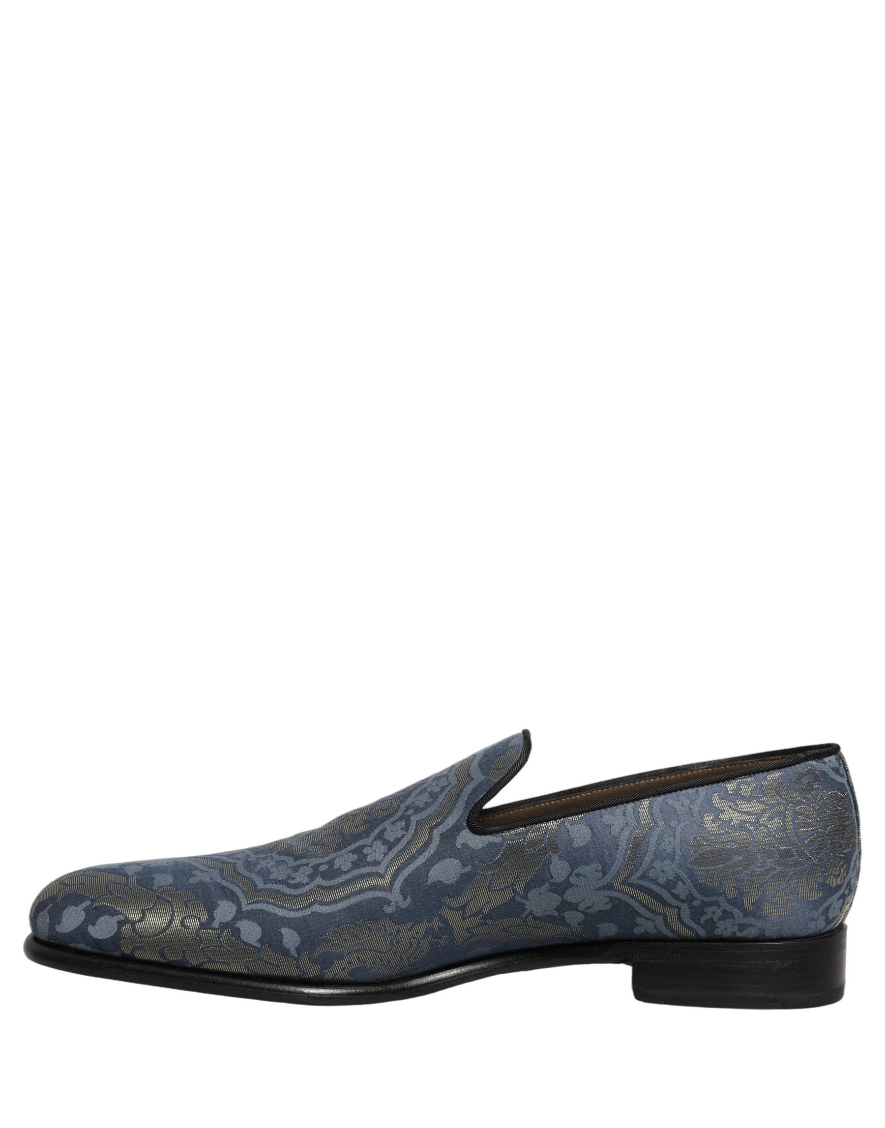 Dolce & Gabbana Blue Floral Brocade Slip On Loafers Shoes | Regal Royce