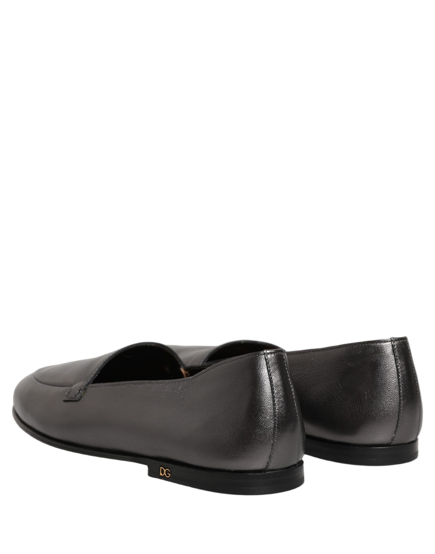 Dolce & Gabbana Silver Leather DG Logo Slip On Loafers Shoes | Regal Royce