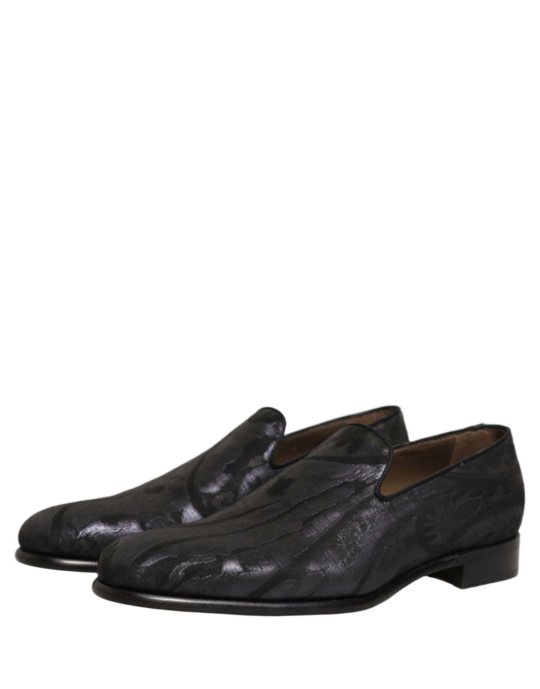 Dolce & Gabbana Black Brocade Men Slip On Dress Loafers Shoes | Regal Royce