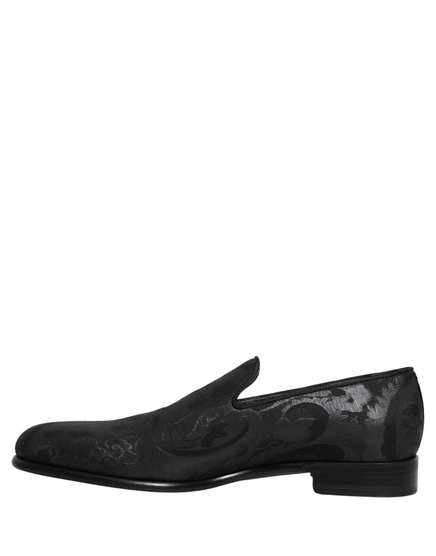 Dolce & Gabbana Black Brocade Men Slip On Dress Loafers Shoes | Regal Royce