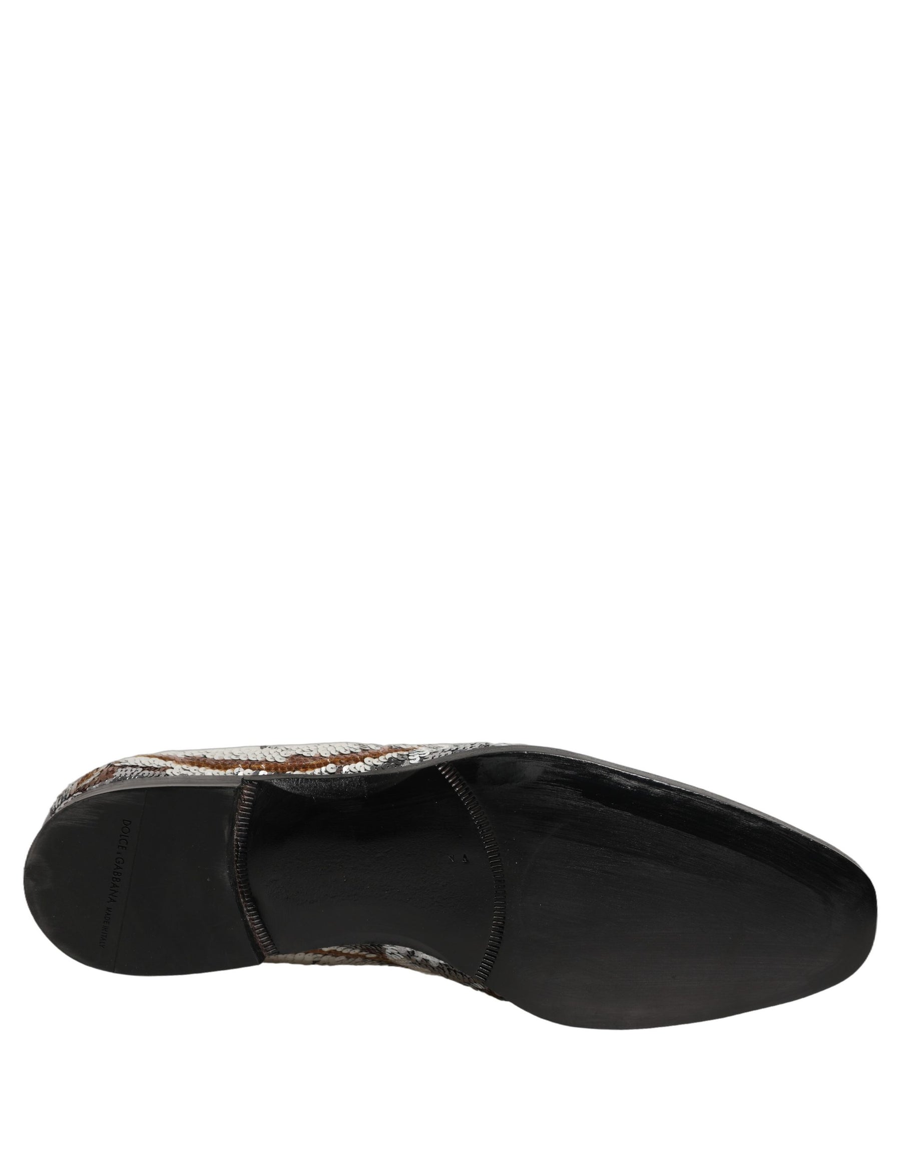 Dolce & Gabbana White Gold Sequined Slip On Loafers Shoes | Regal Royce