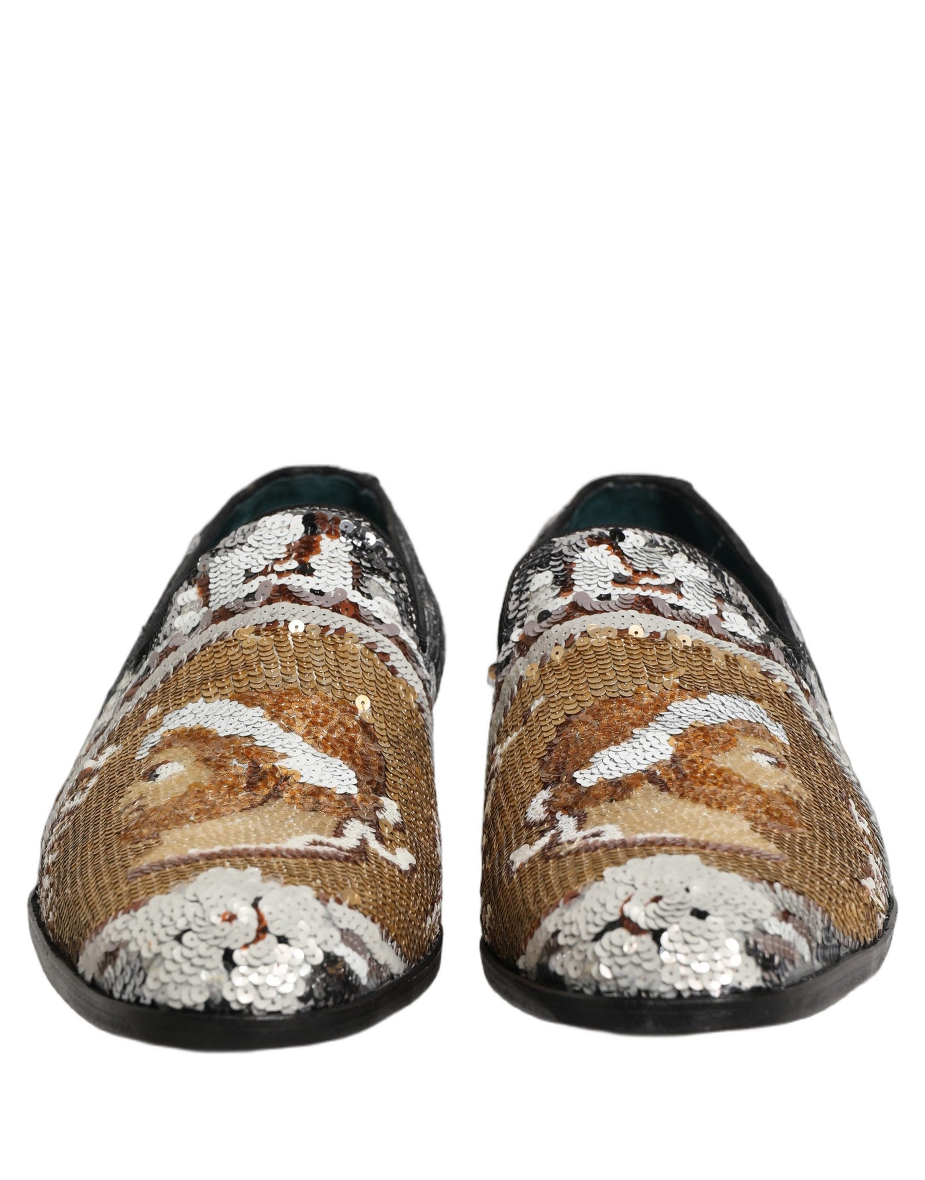 Dolce & Gabbana White Gold Sequined Slip On Loafers Shoes | Regal Royce