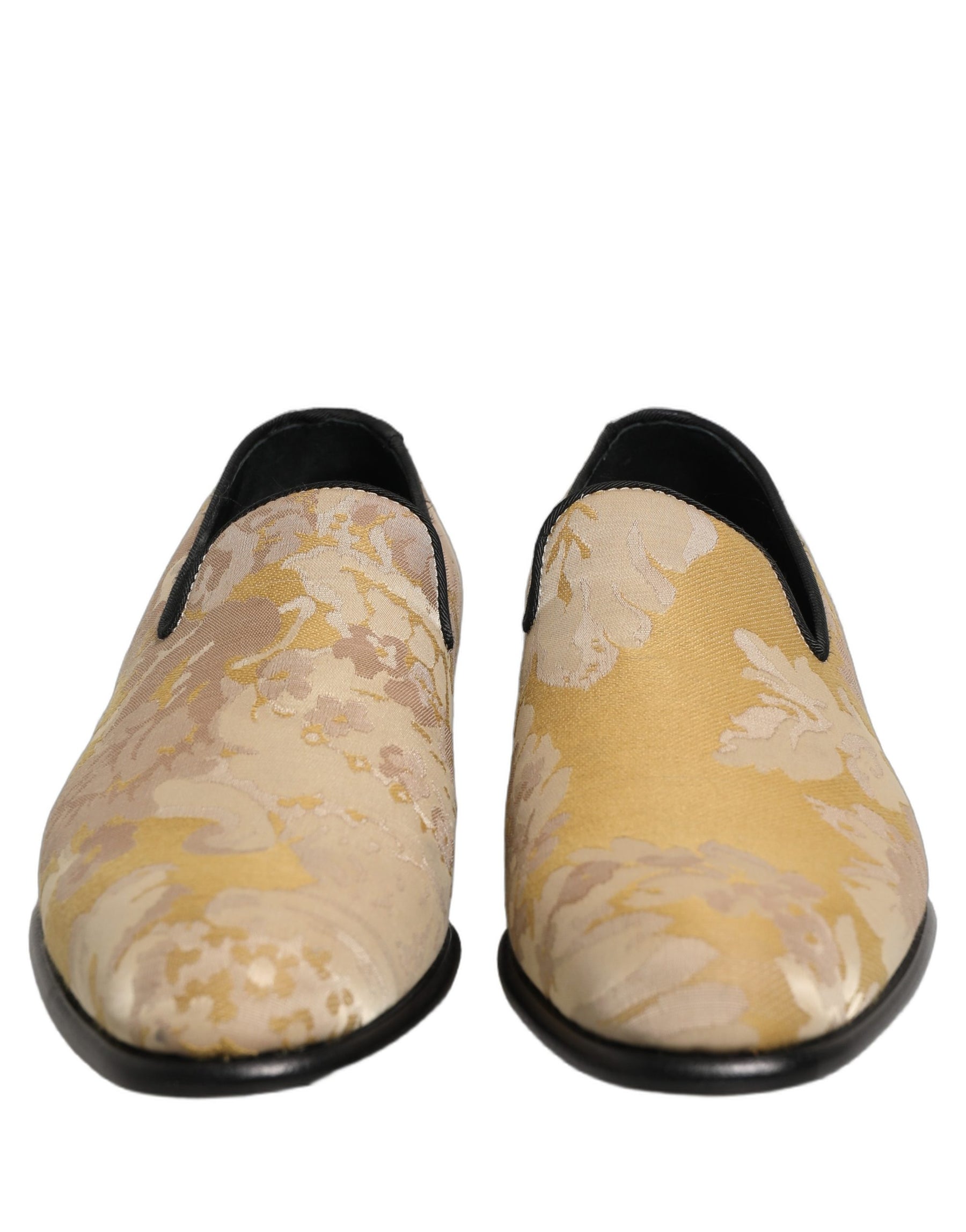 Dolce & Gabbana Gold Floral Print Jacquard Men Loafers Shoes | Regal Royce