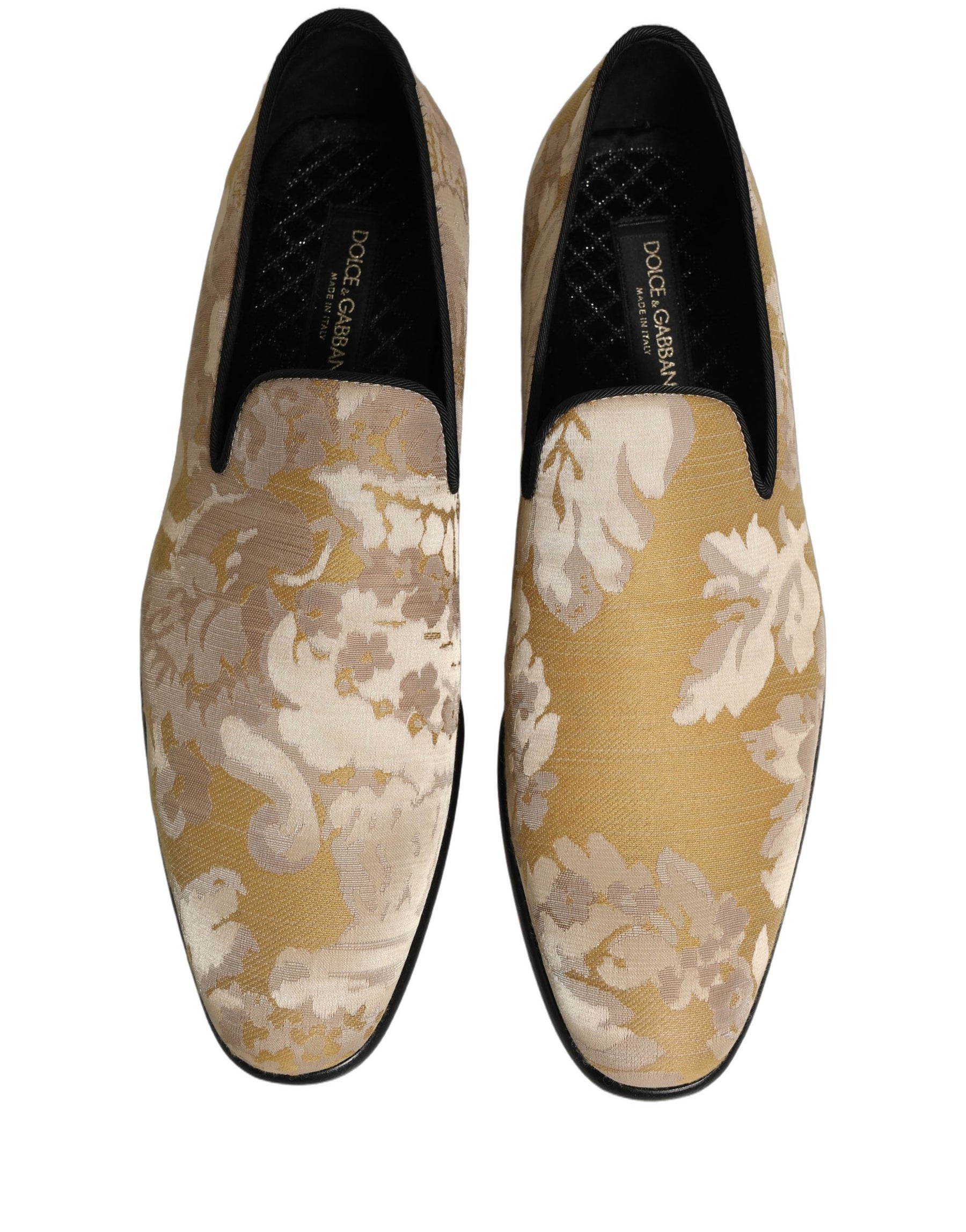 Dolce & Gabbana Gold Floral Print Jacquard Men Loafers Shoes | Regal Royce