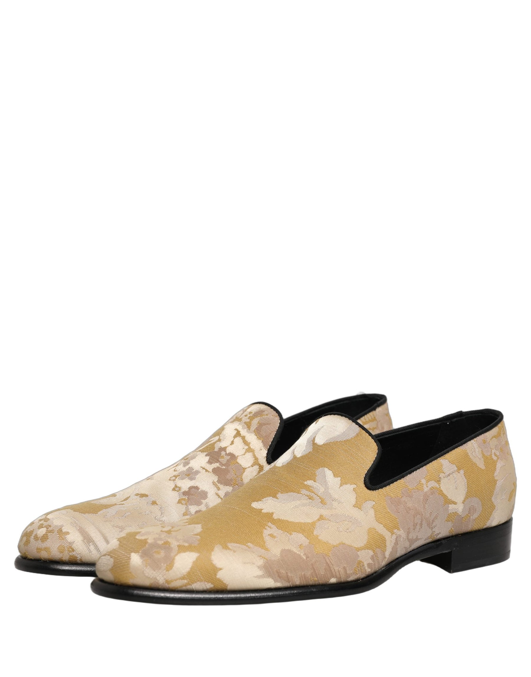 Dolce & Gabbana Gold Floral Print Jacquard Men Loafers Shoes | Regal Royce