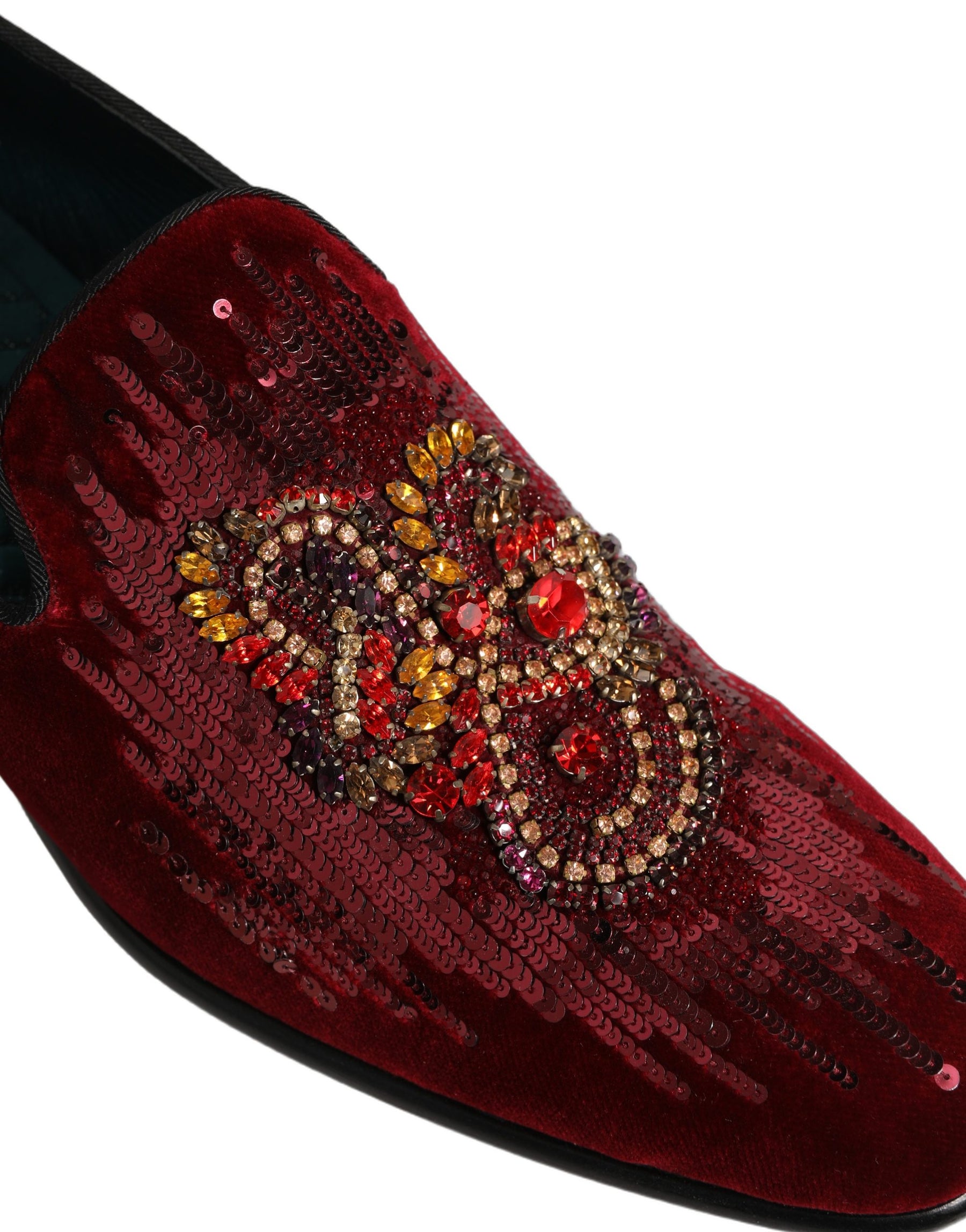Dolce & Gabbana Maroon Sequin Gemstone Dress Loafers Shoes | Regal Royce