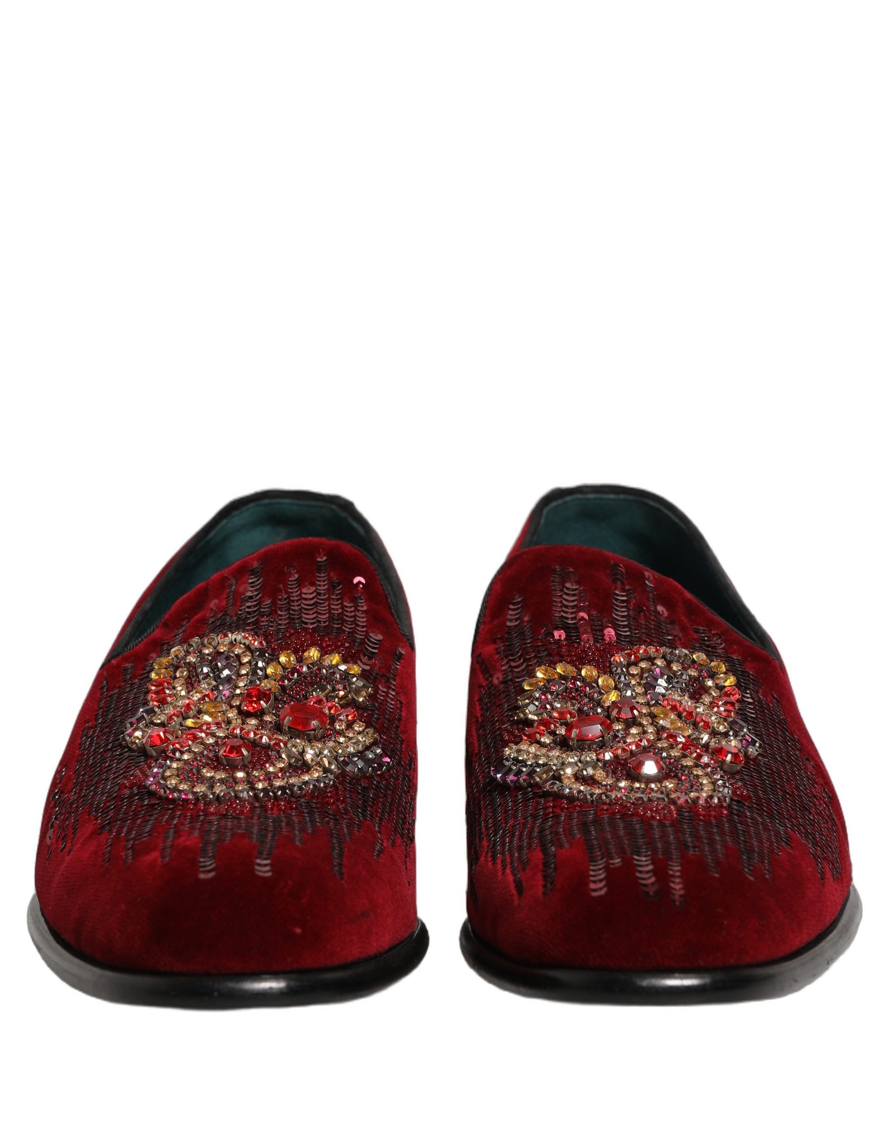 Dolce & Gabbana Maroon Sequin Gemstone Dress Loafers Shoes | Regal Royce