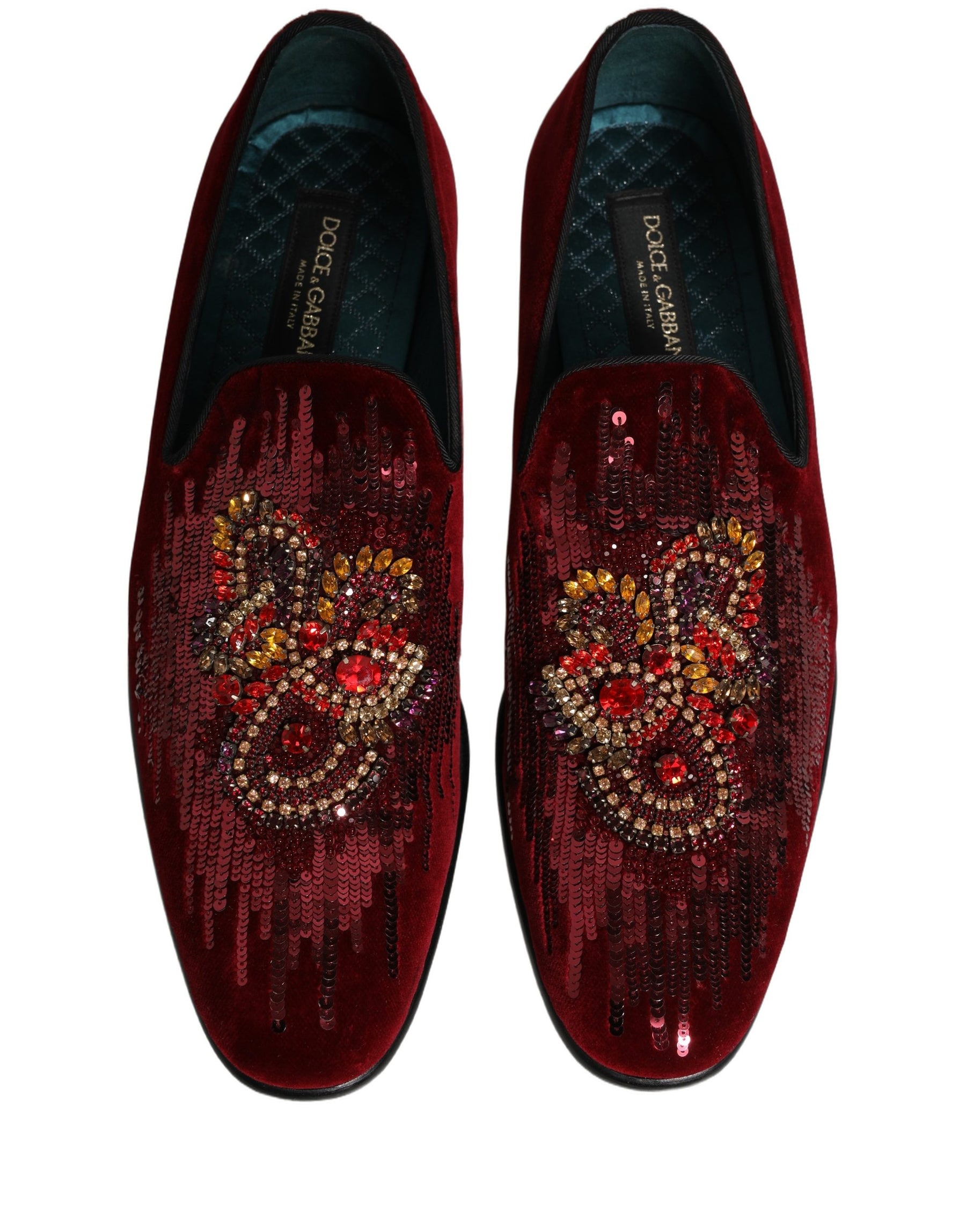 Dolce & Gabbana Maroon Sequin Gemstone Dress Loafers Shoes | Regal Royce