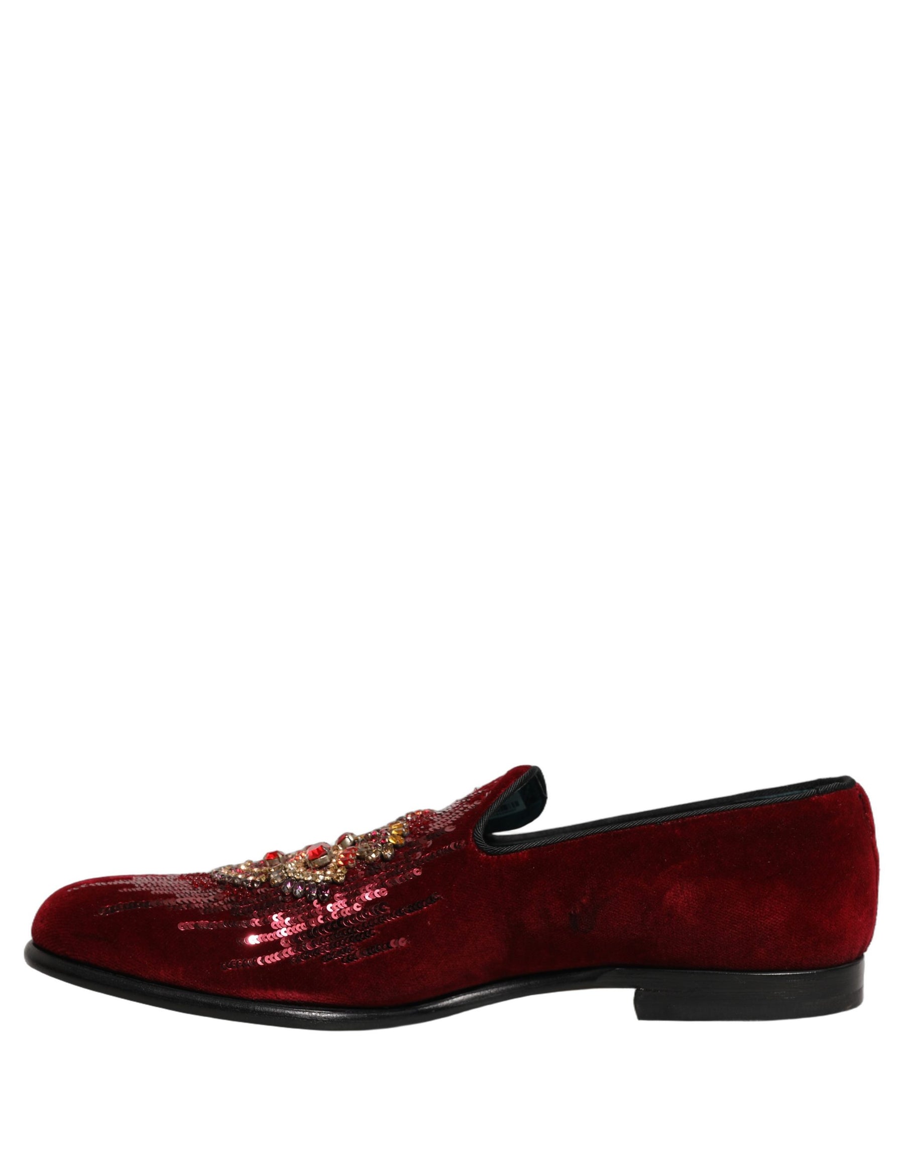 Dolce & Gabbana Maroon Sequin Gemstone Dress Loafers Shoes | Regal Royce