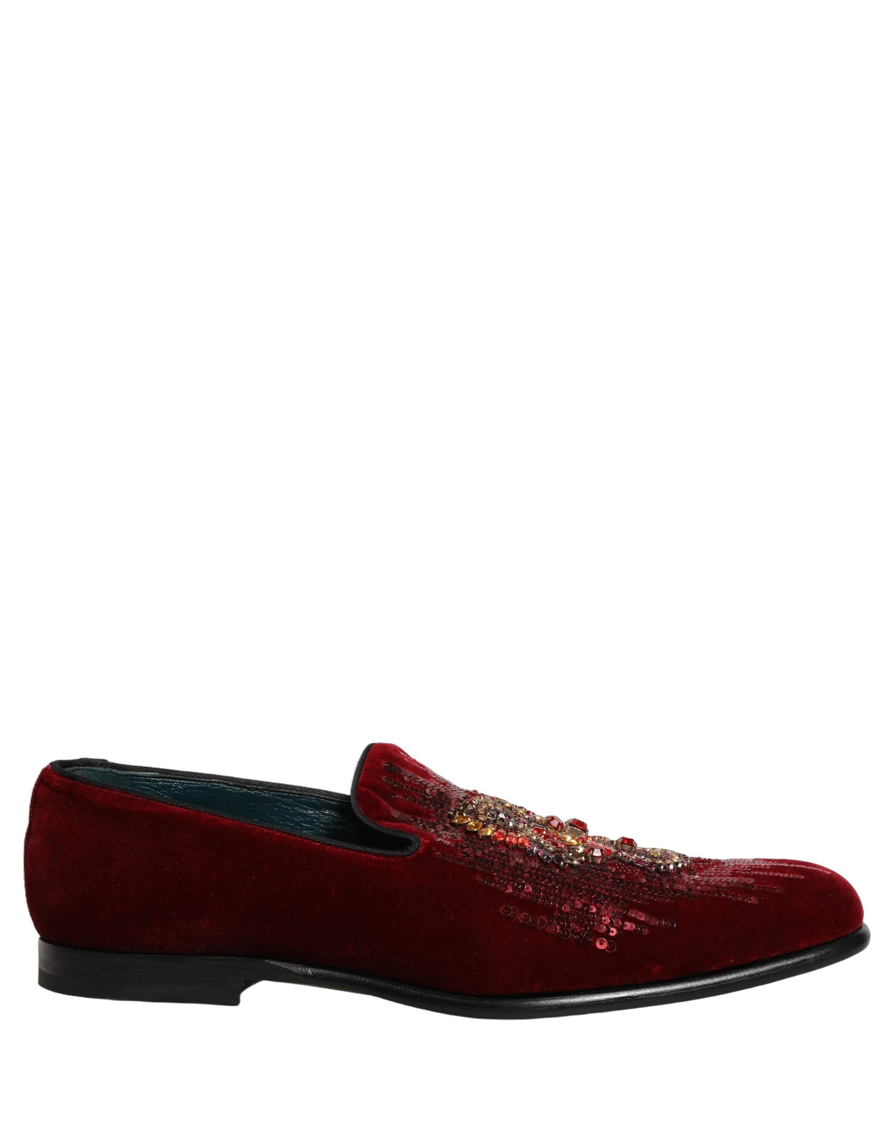 Dolce & Gabbana Maroon Sequin Gemstone Dress Loafers Shoes | Regal Royce