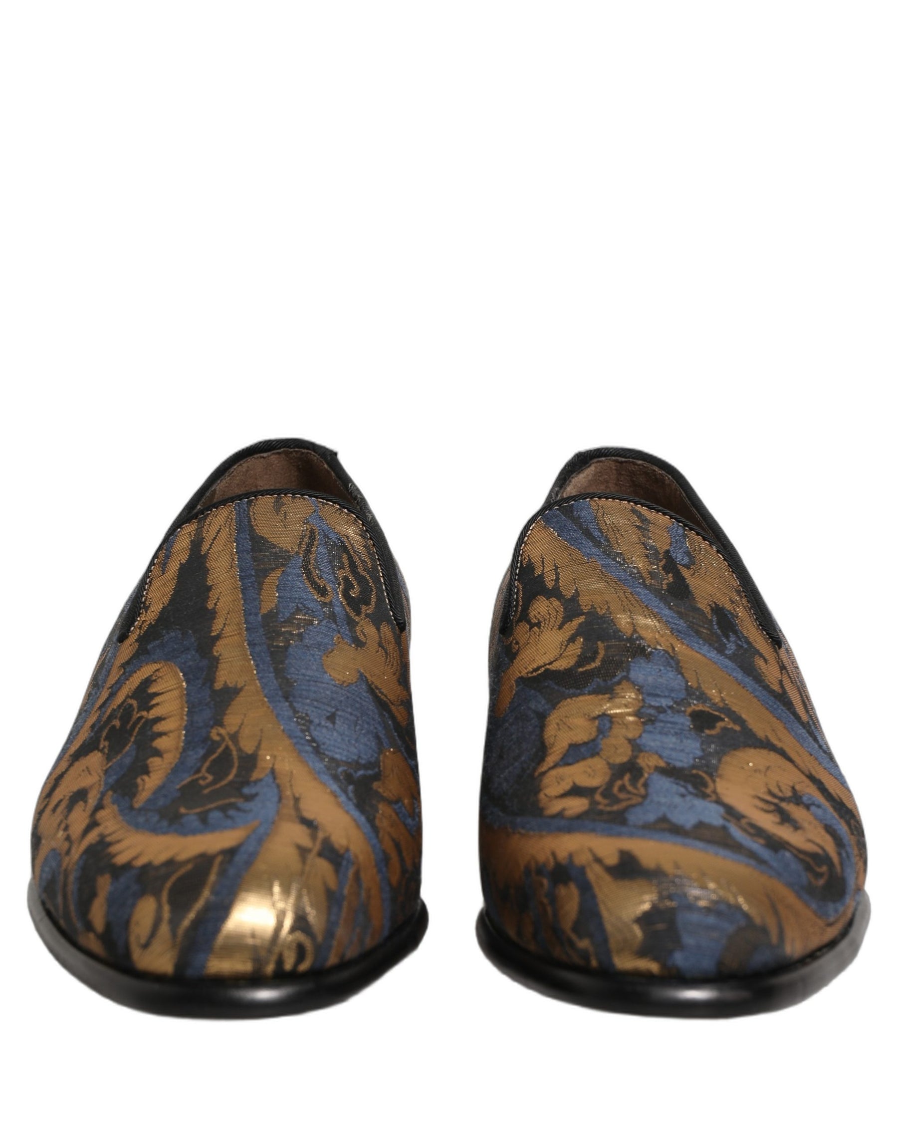 Dolce & Gabbana Blue Brocade Slip On Men Dress Loafers Shoes | Regal Royce