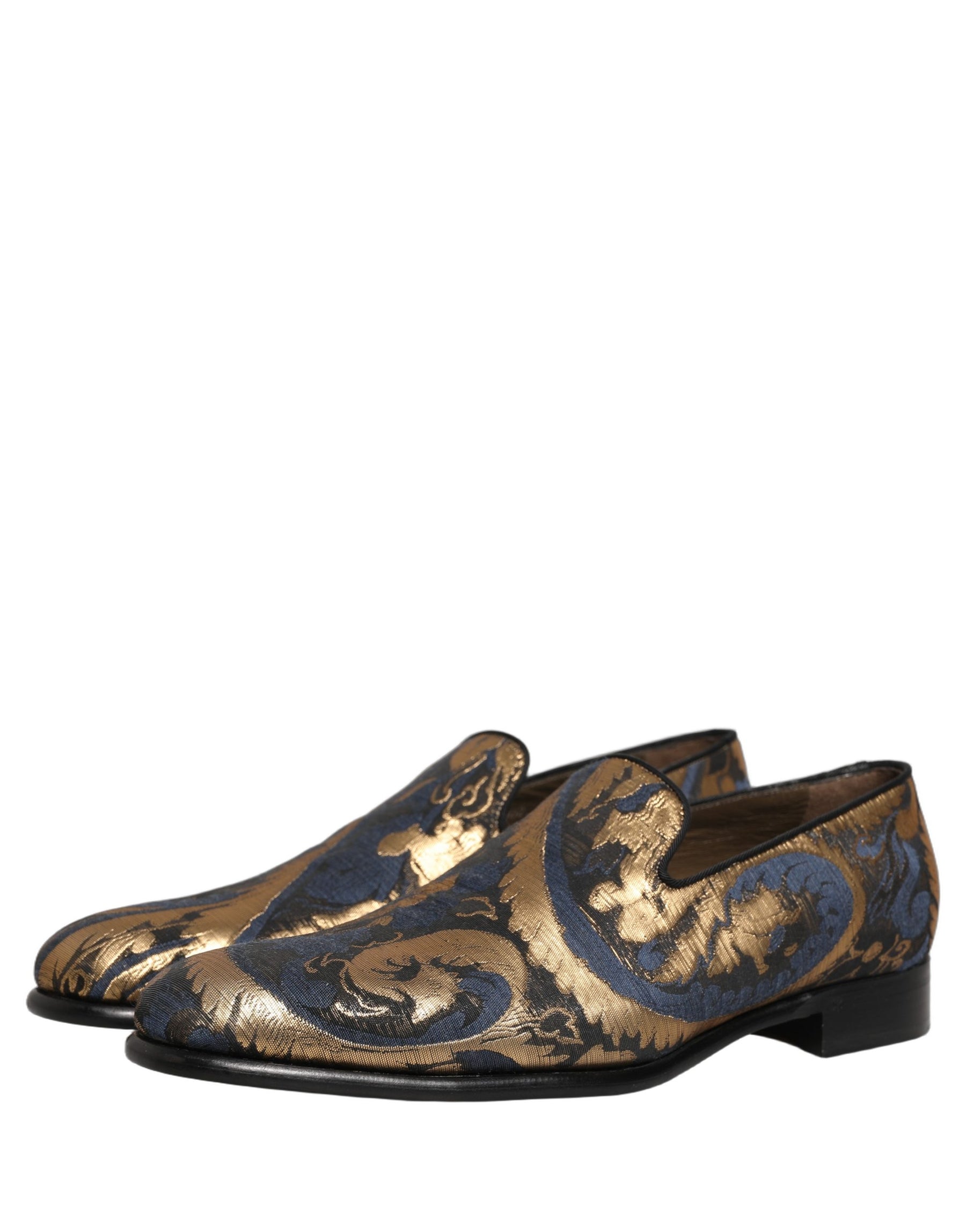 Dolce & Gabbana Blue Brocade Slip On Men Dress Loafers Shoes | Regal Royce