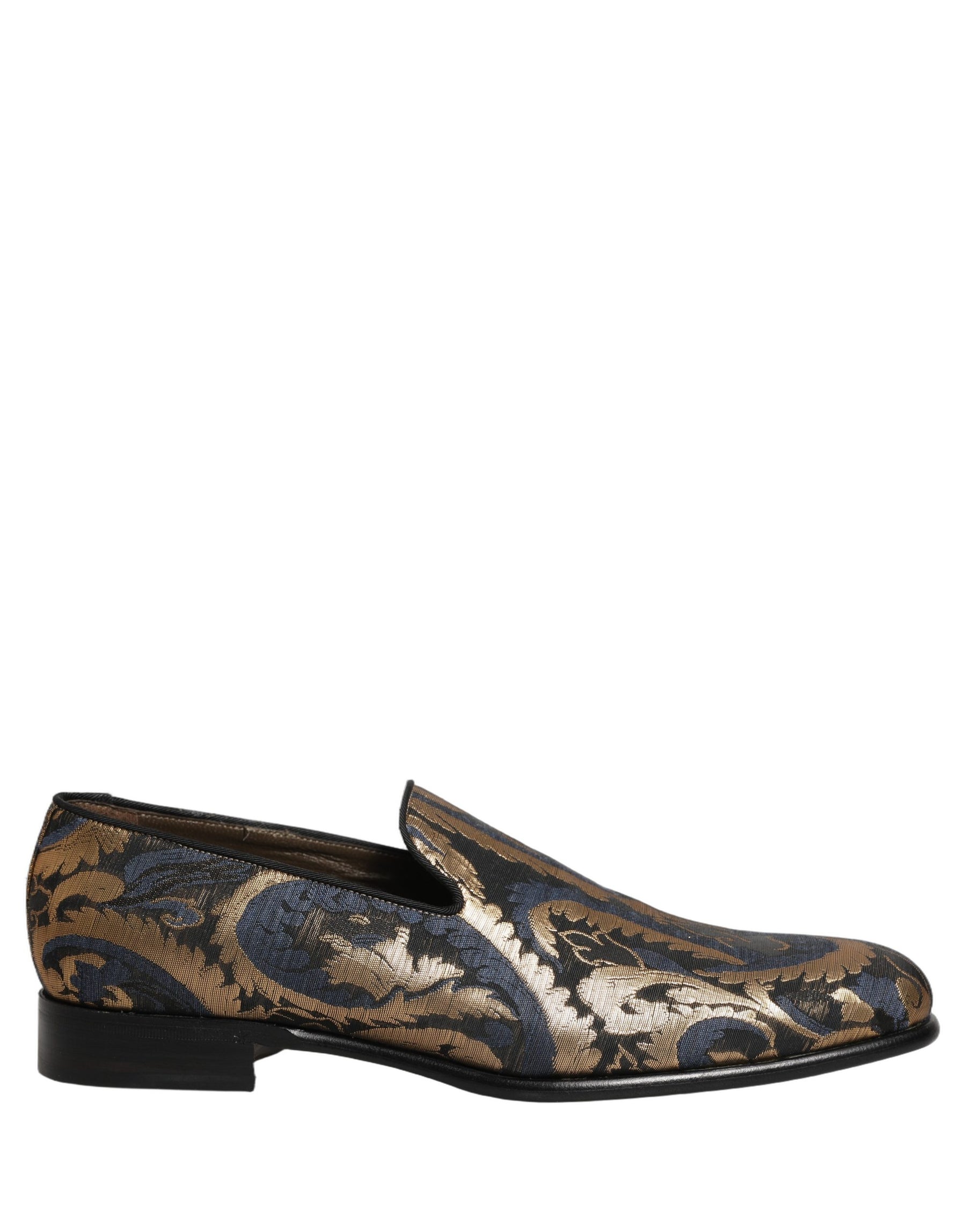 Dolce & Gabbana Blue Brocade Slip On Men Dress Loafers Shoes | Regal Royce