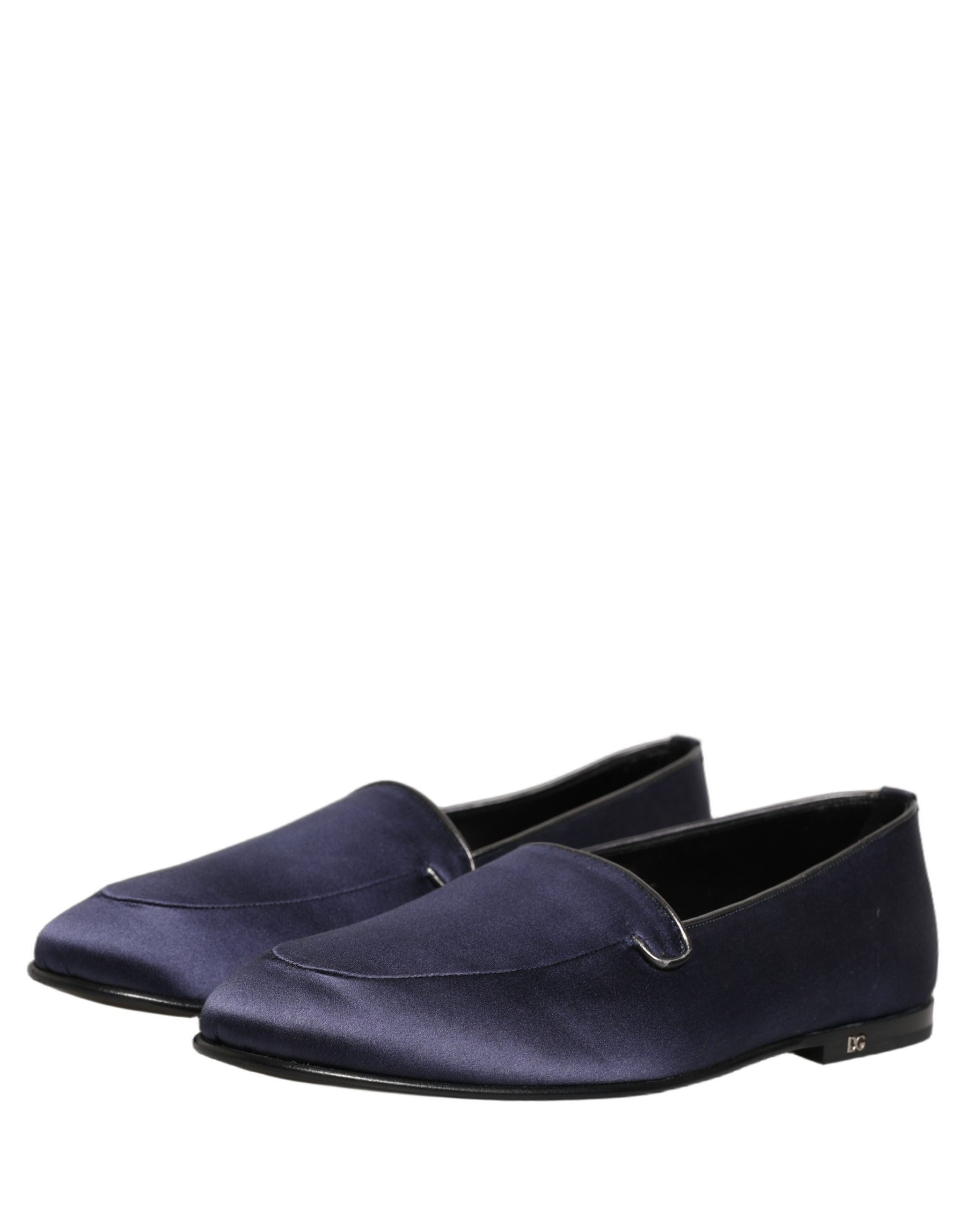 Dolce & Gabbana Blue Satin Logo Slip On Flats Loafers Shoes | Regal Royce
