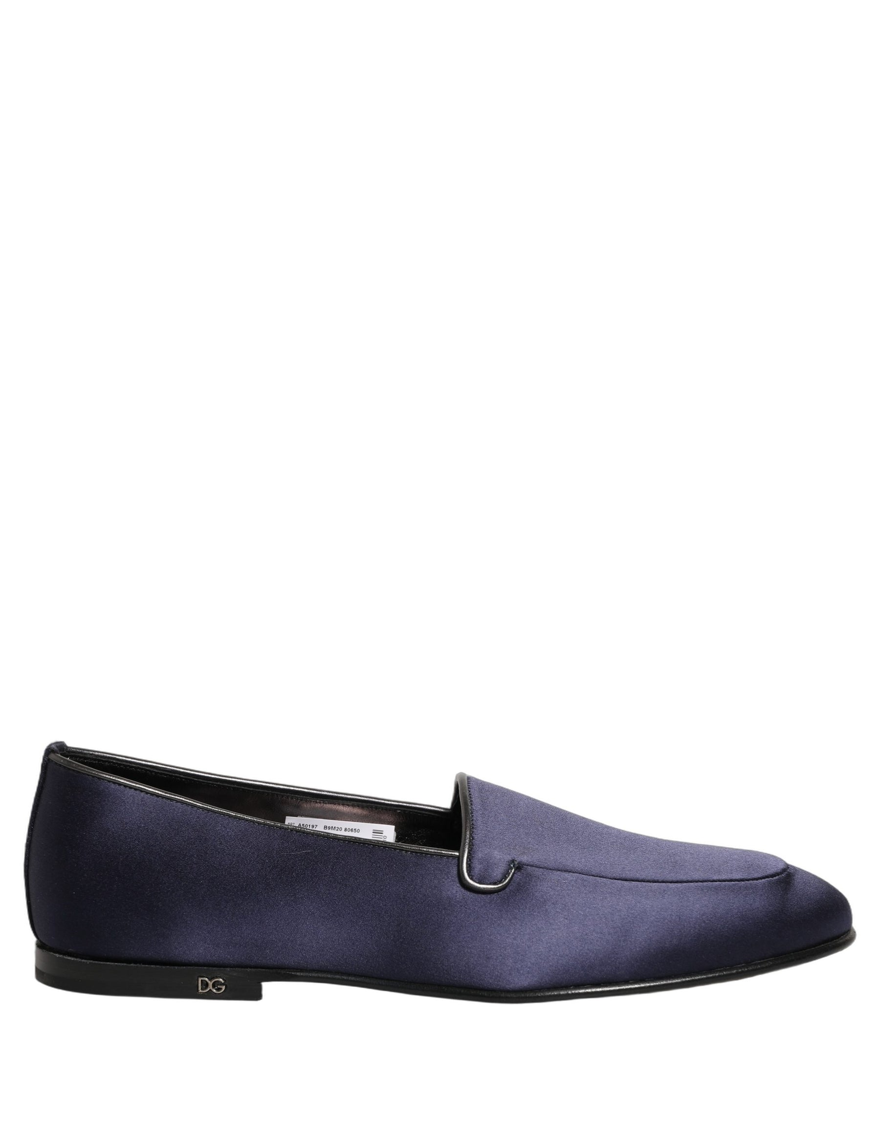 Dolce & Gabbana Blue Satin Logo Slip On Flats Loafers Shoes | Regal Royce