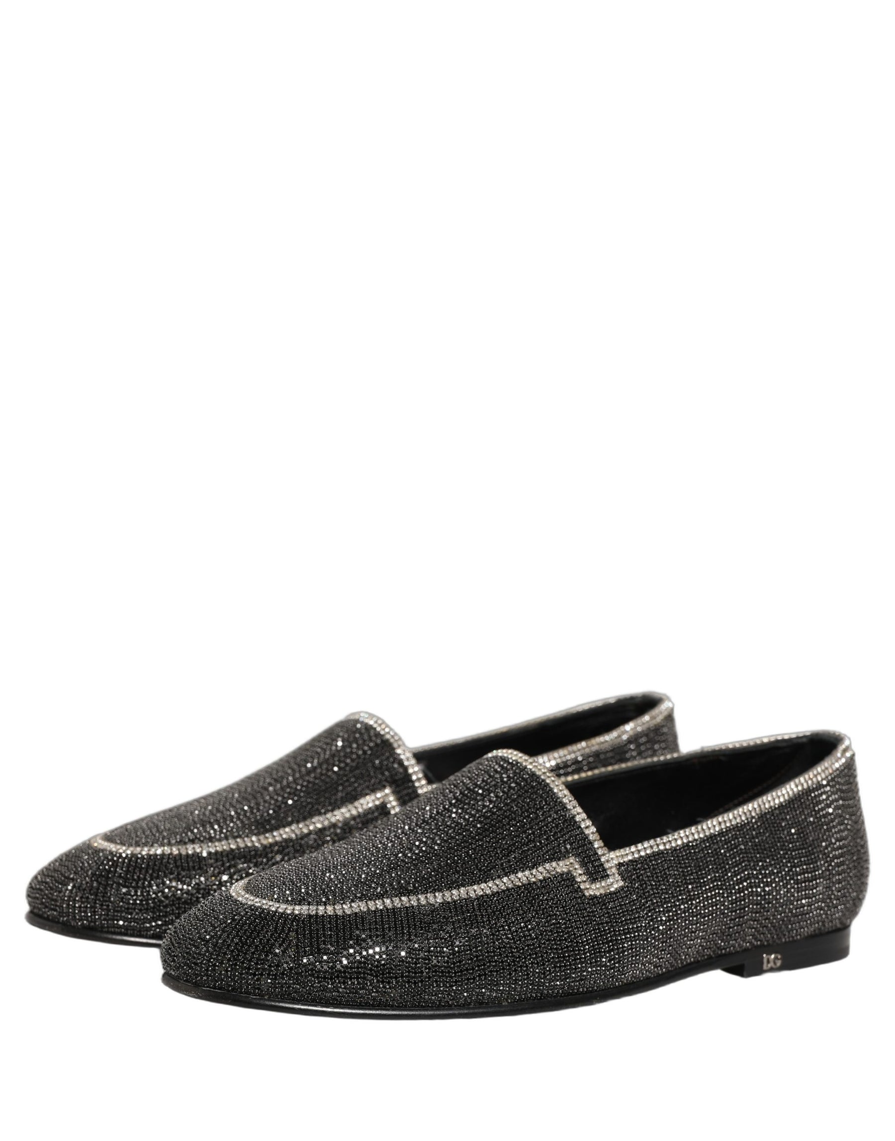 Dolce & Gabbana Black Crystal Embellished Men Loafers Shoes | Regal Royce