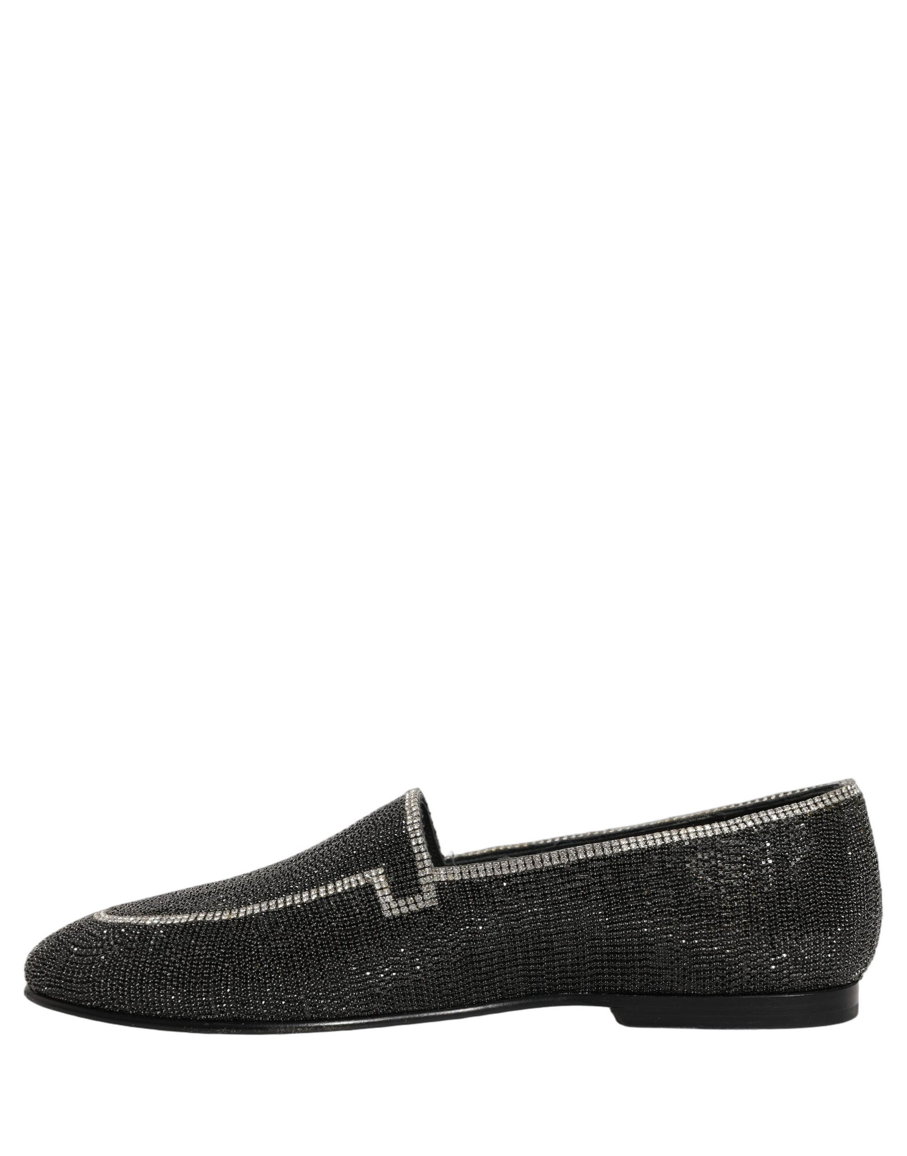 Dolce & Gabbana Black Crystal Embellished Men Loafers Shoes | Regal Royce