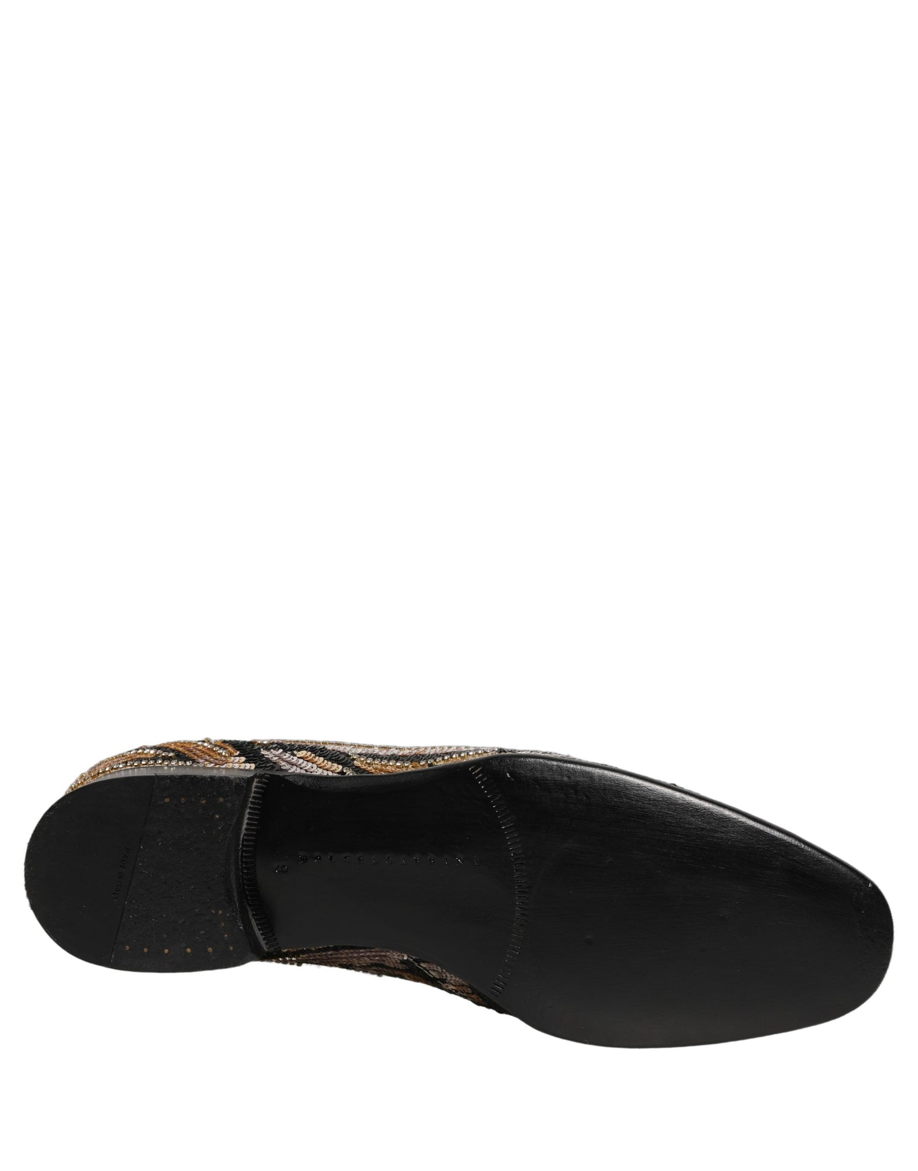 Dolce & Gabbana Gold Striped Sequin Embellished Loafer Shoes | Regal Royce