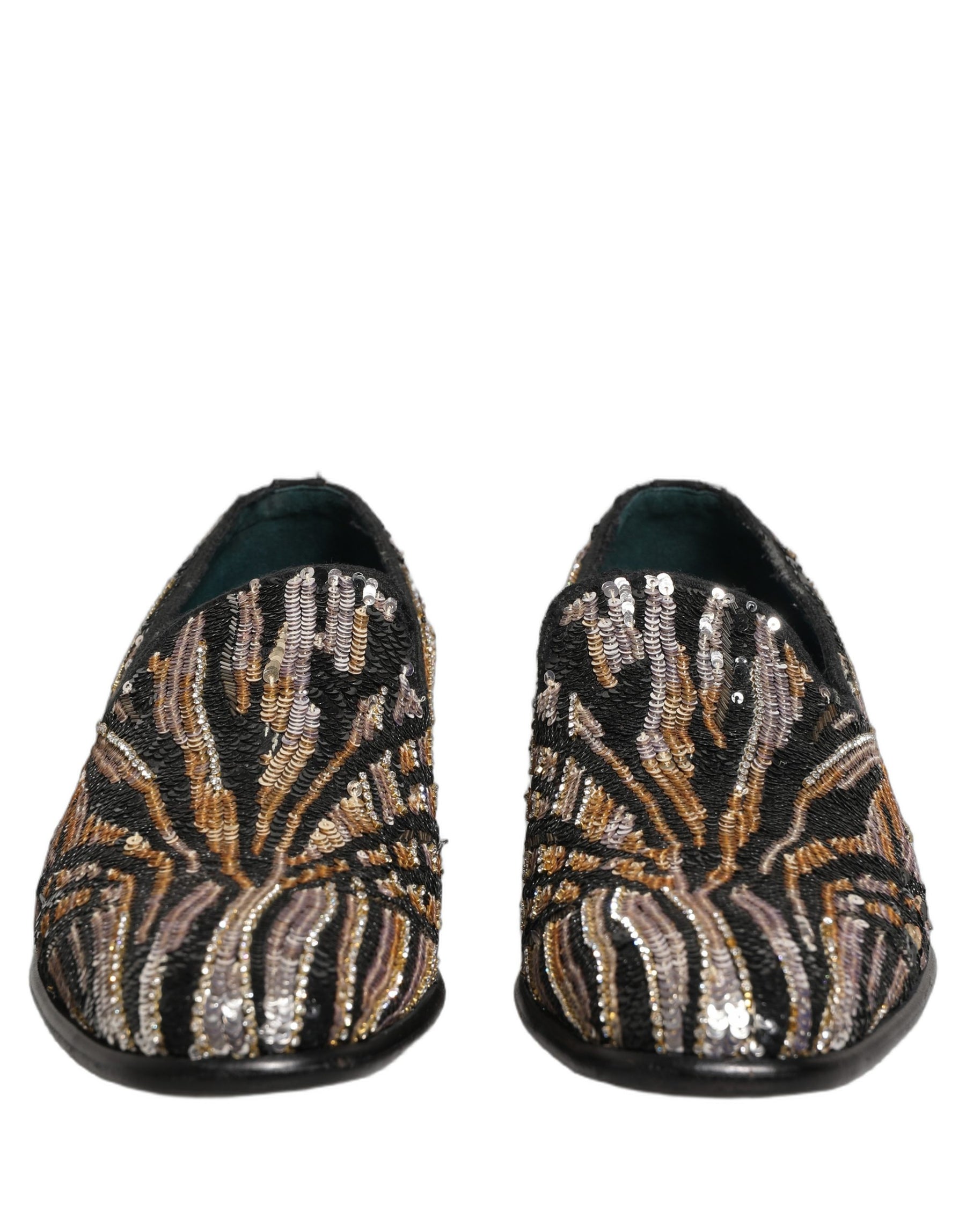 Dolce & Gabbana Gold Striped Sequin Embellished Loafer Shoes | Regal Royce