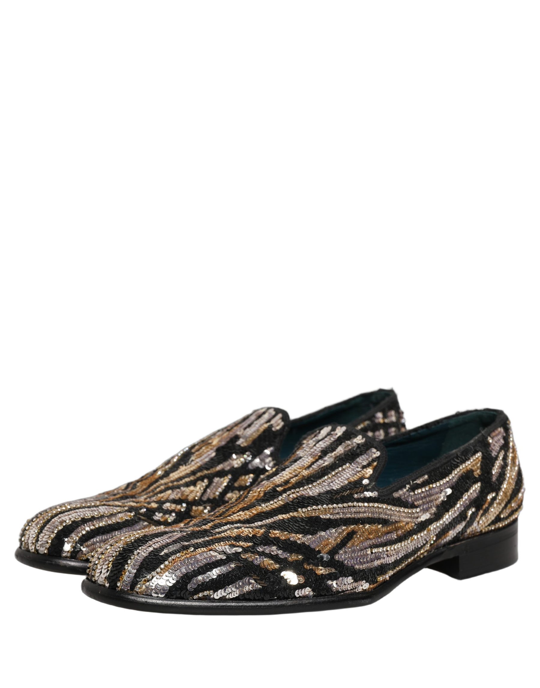 Dolce & Gabbana Gold Striped Sequin Embellished Loafer Shoes | Regal Royce