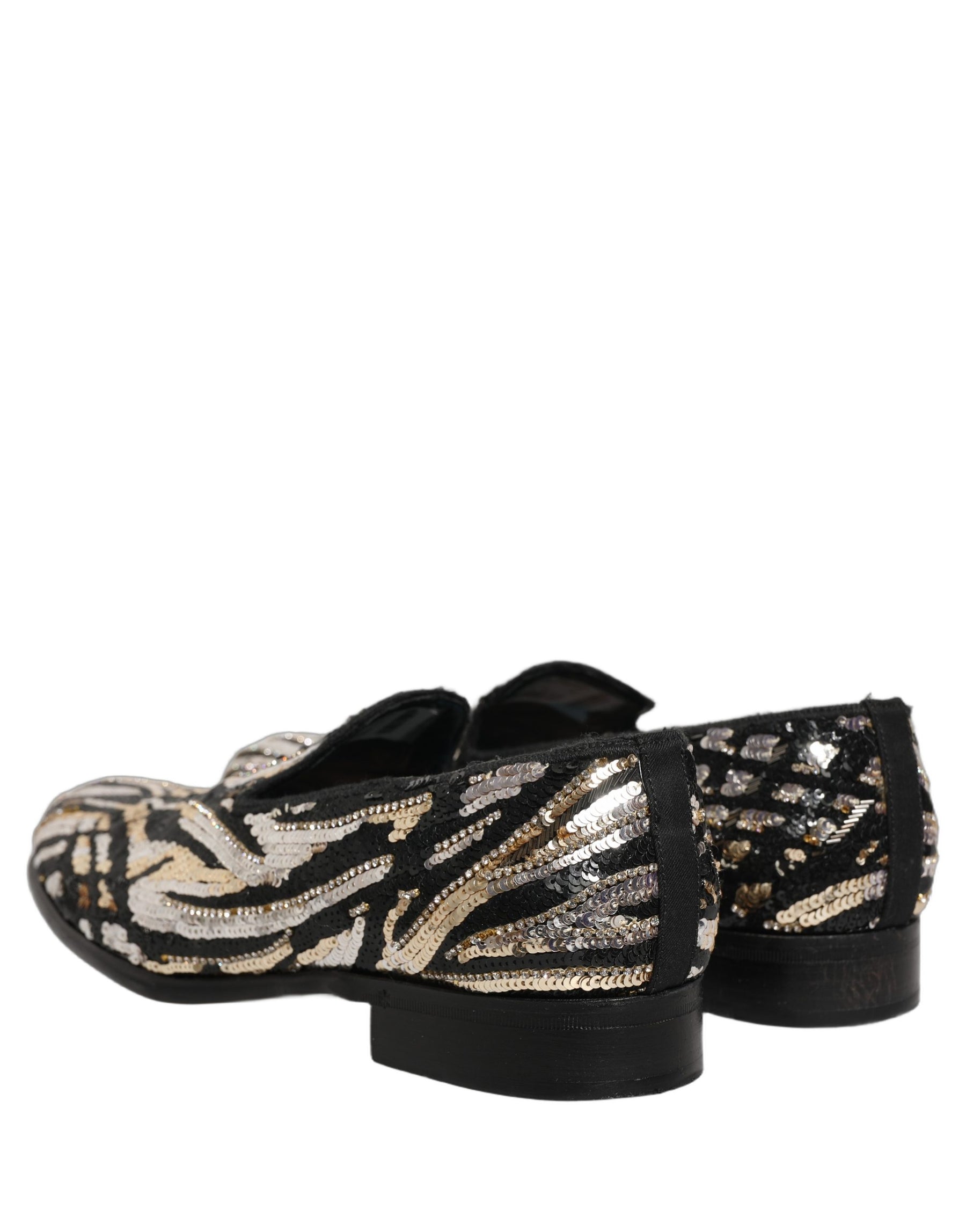 Dolce & Gabbana Gold Striped Sequin Embellished Loafer Shoes | Regal Royce