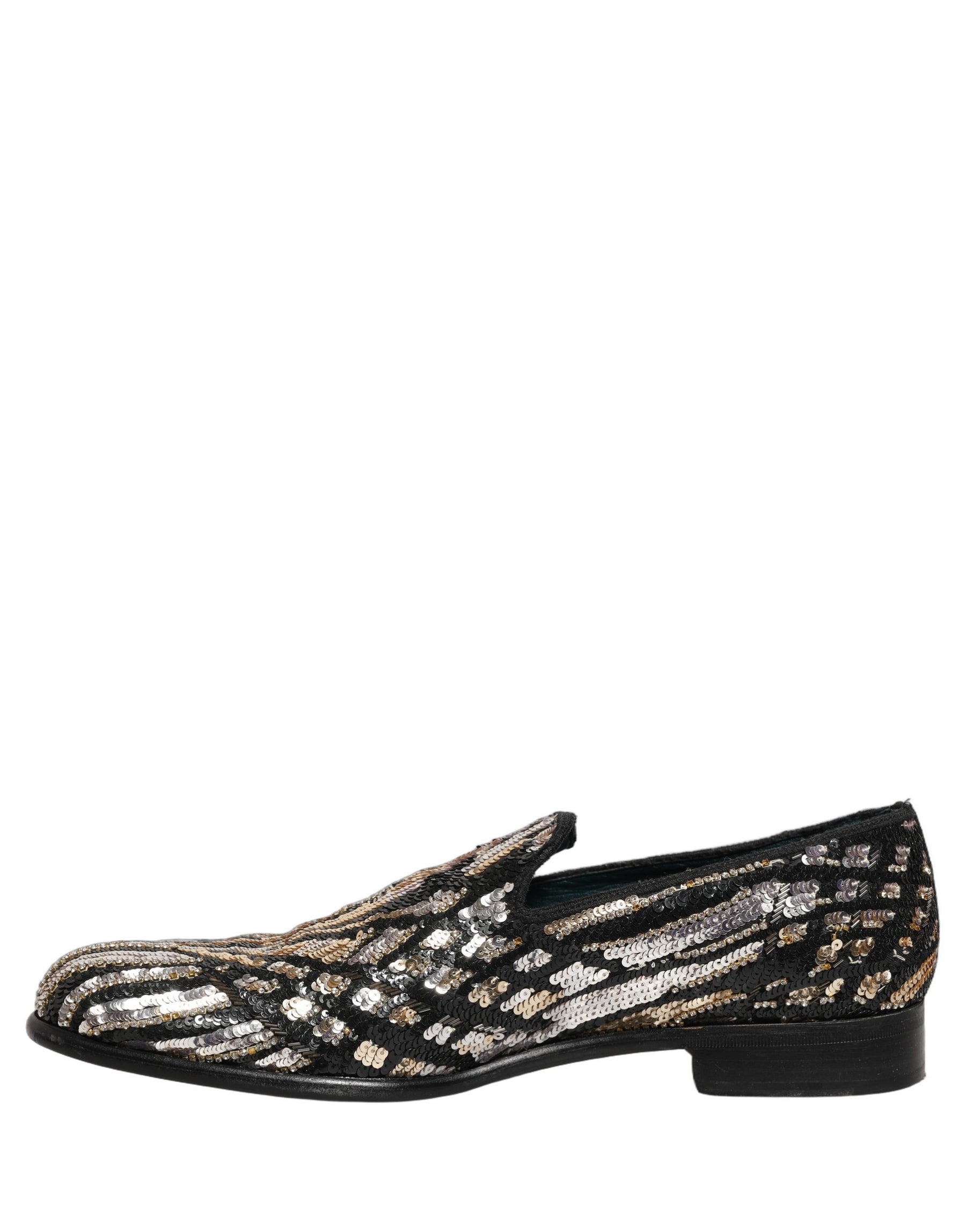 Dolce & Gabbana Gold Striped Sequin Embellished Loafer Shoes | Regal Royce