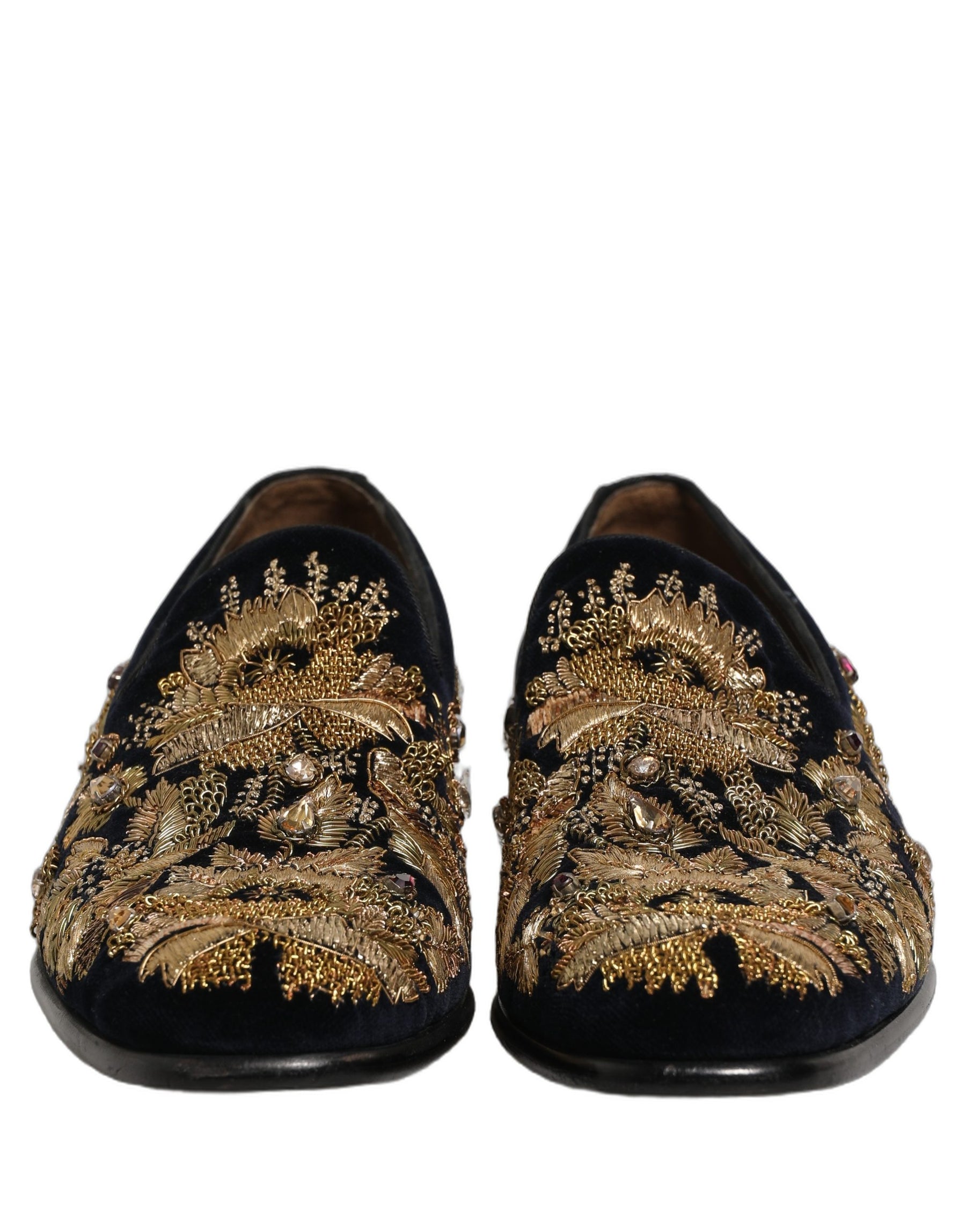 Dolce & Gabbana Black Gold Embroidery Dress Loafers Shoes | Regal Royce