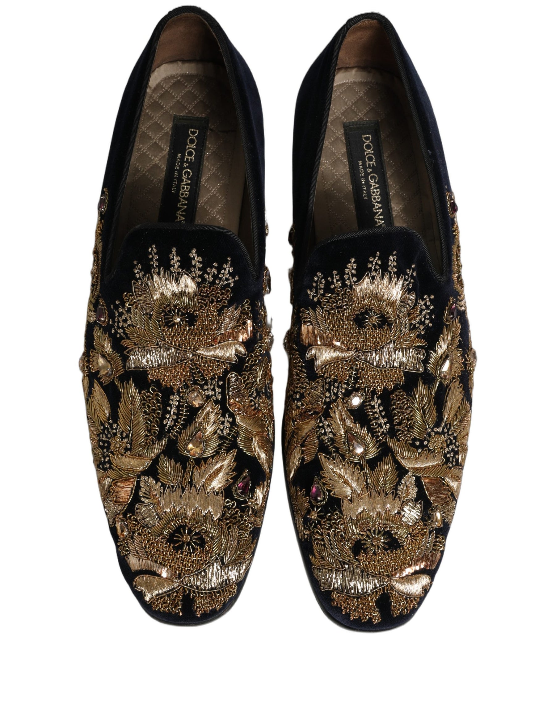 Dolce & Gabbana Black Gold Embroidery Dress Loafers Shoes | Regal Royce