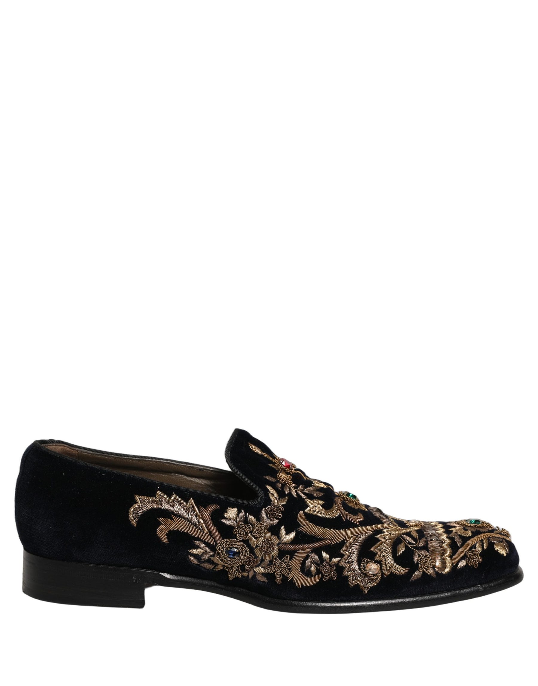 Dolce & Gabbana Black Velvet Embellished Dress Loafers Shoes | Regal Royce