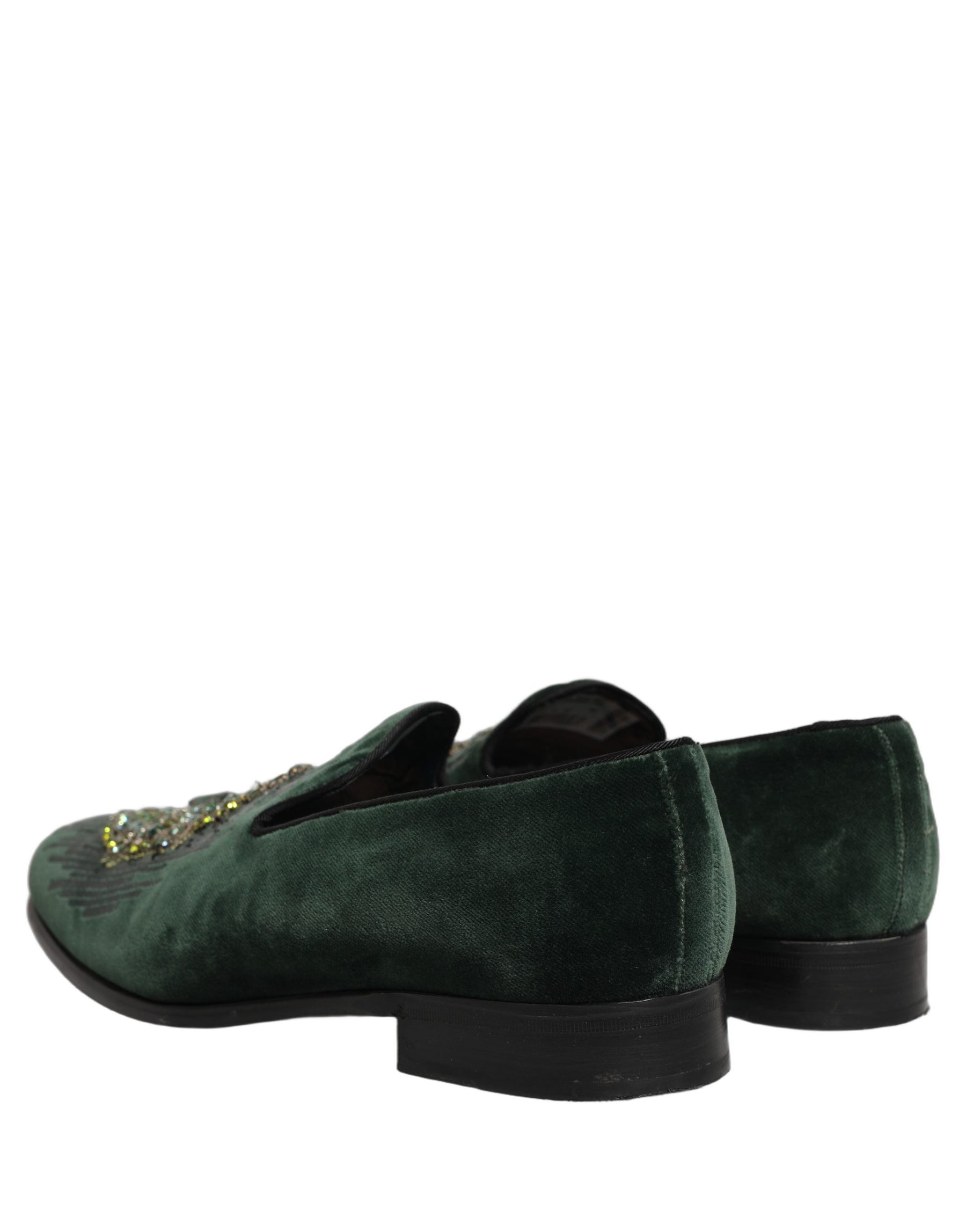 Dolce & Gabbana Green Velvet Embellished Dress Loafers Shoes | Regal Royce