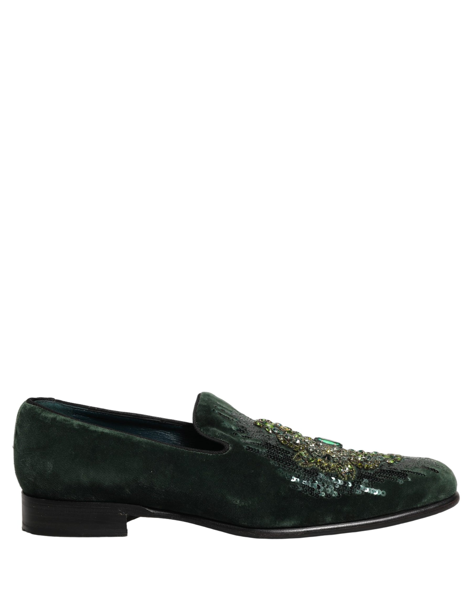 Dolce & Gabbana Green Velvet Embellished Dress Loafers Shoes | Regal Royce