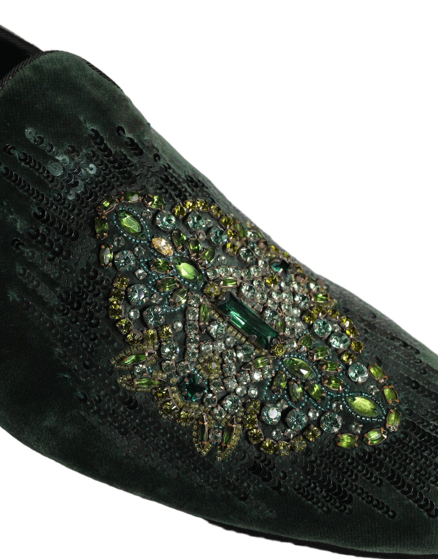 Dolce & Gabbana Green Velvet Embellished Dress Loafers Shoes | Regal Royce