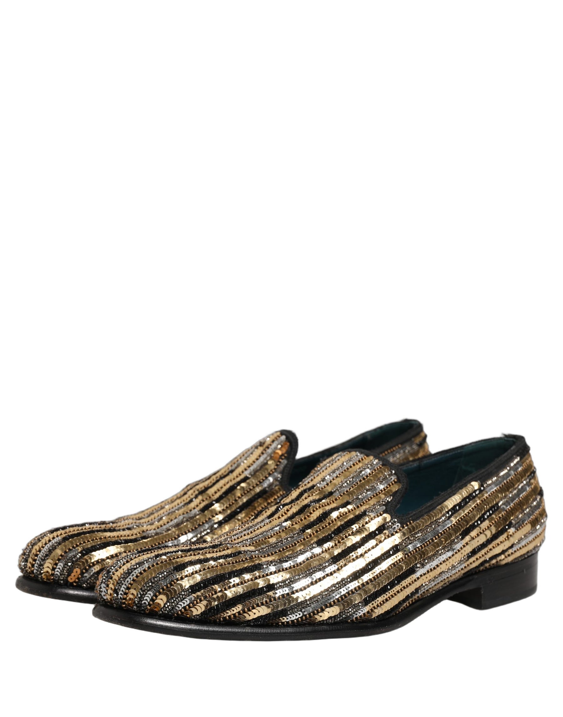 Dolce & Gabbana Gold Striped Sequin Embellished Loafer Shoes | Regal Royce