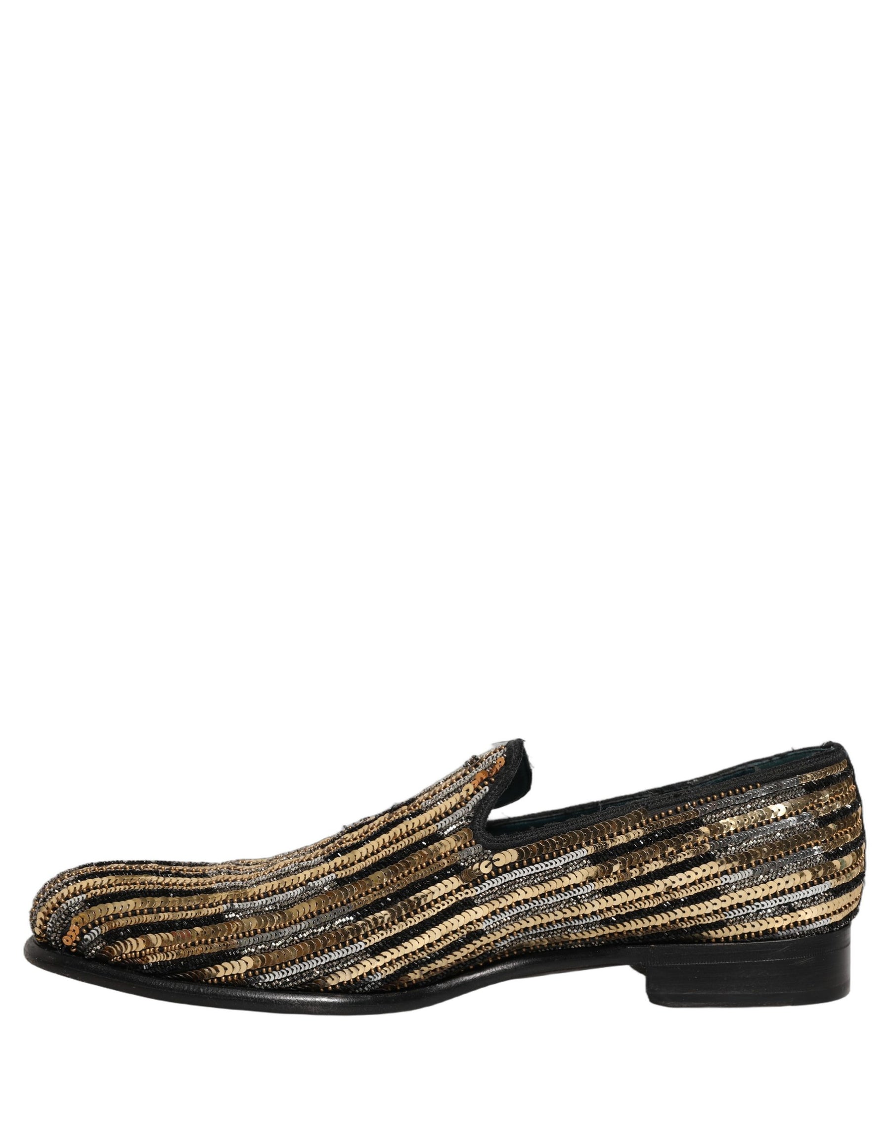 Dolce & Gabbana Gold Striped Sequin Embellished Loafer Shoes | Regal Royce